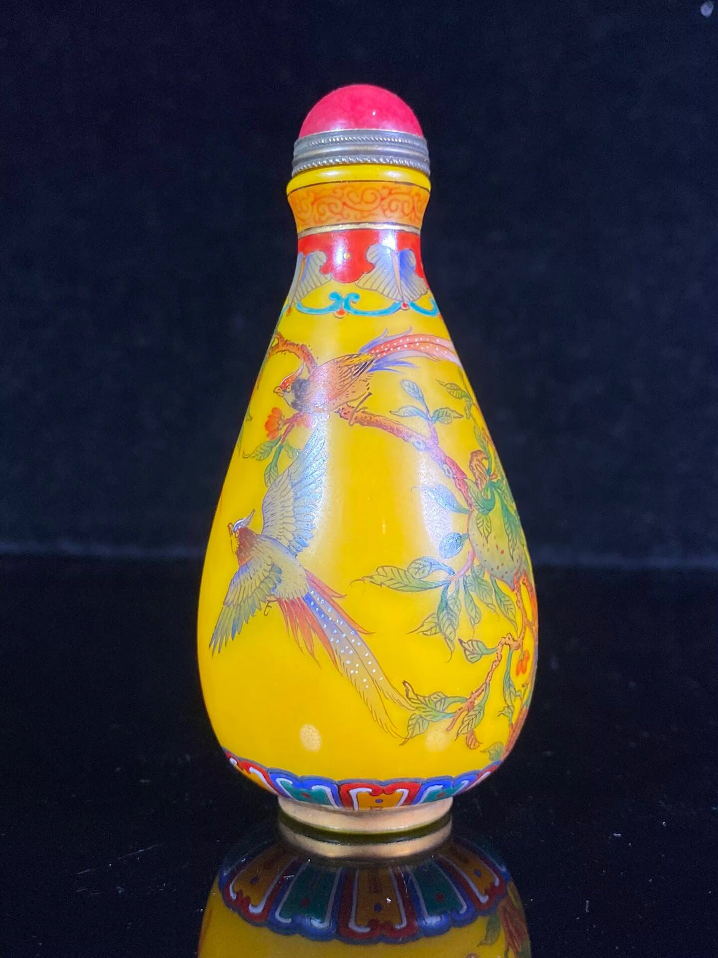 Chinese antique oil yellow old glass painting enamel colored snuff bottle