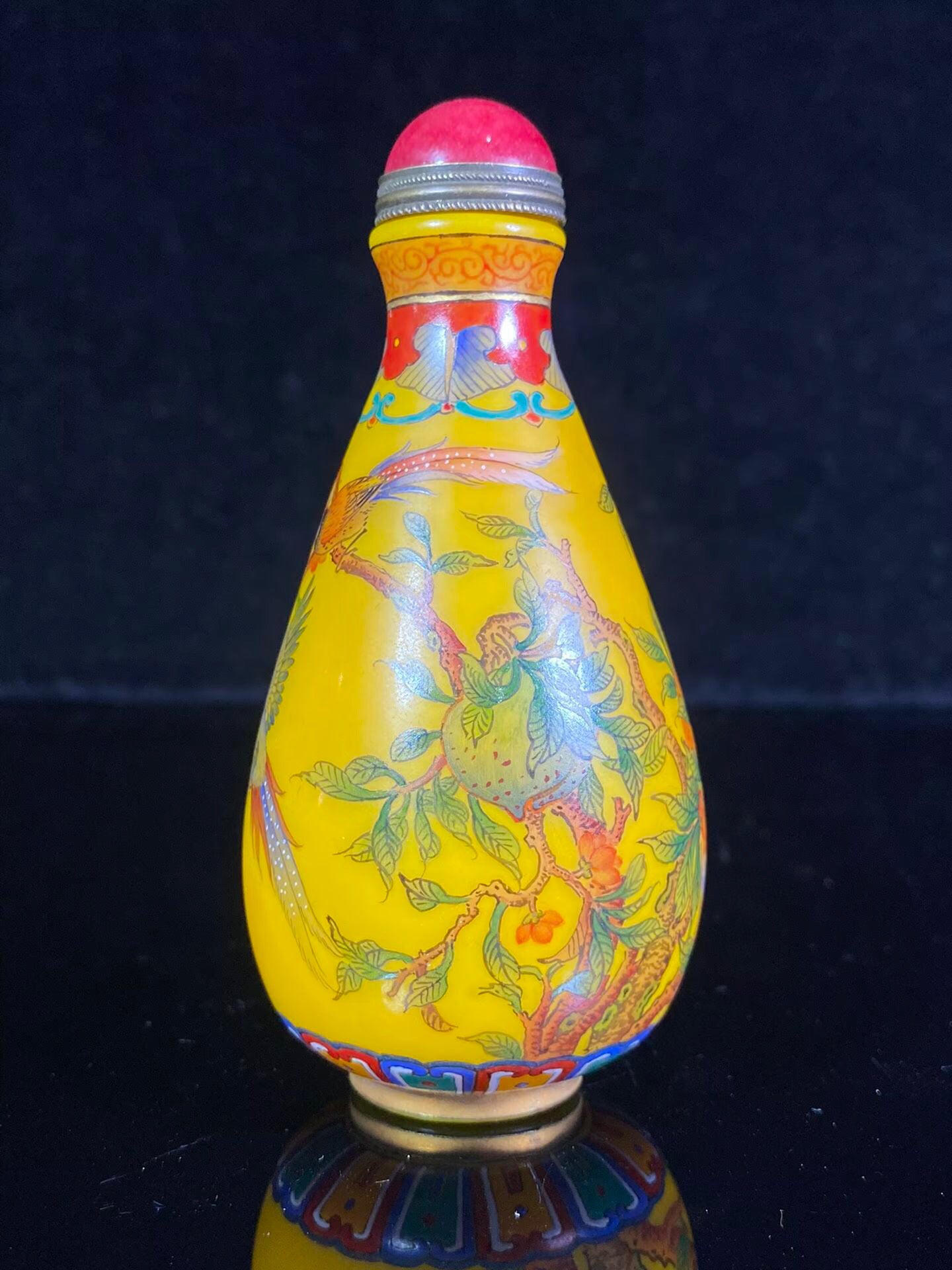 Chinese antique oil yellow old glass painting enamel colored snuff bottle