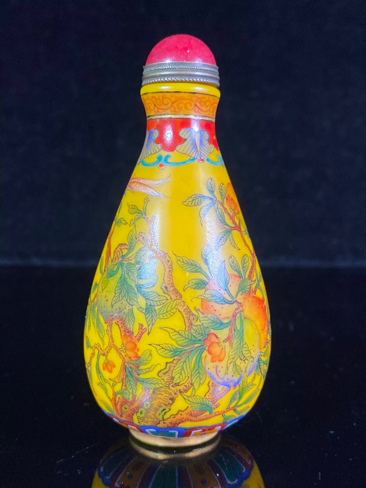 Chinese antique oil yellow old glass painting enamel colored snuff bottle