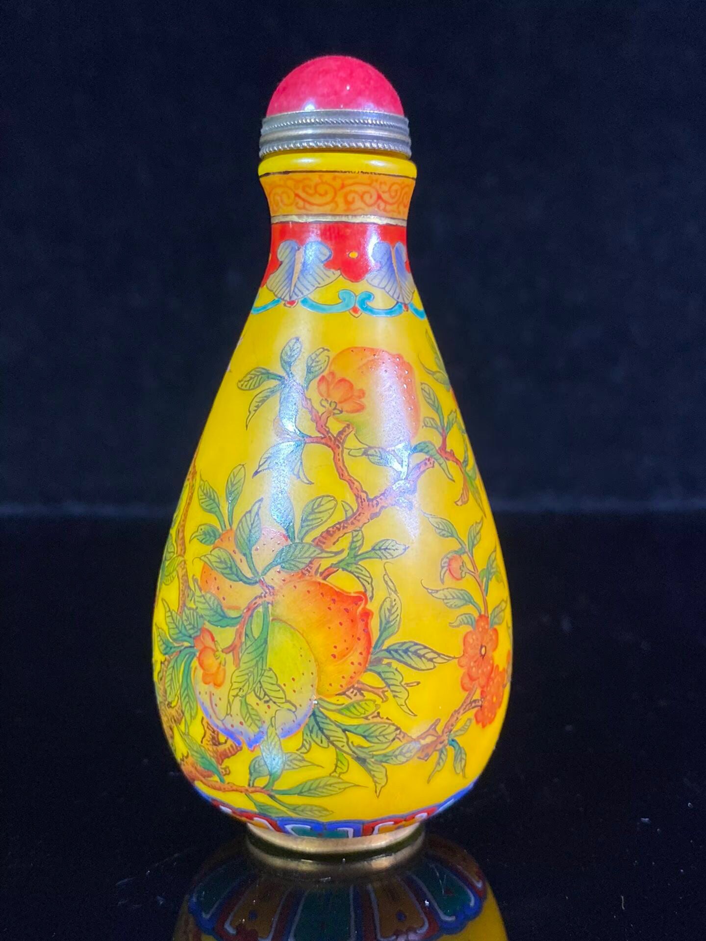 Chinese antique oil yellow old glass painting enamel colored snuff bottle