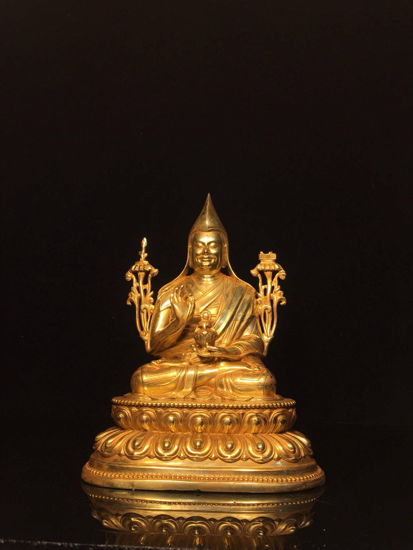 Chinese antique pure copper statue of Zongkhapa Buddha