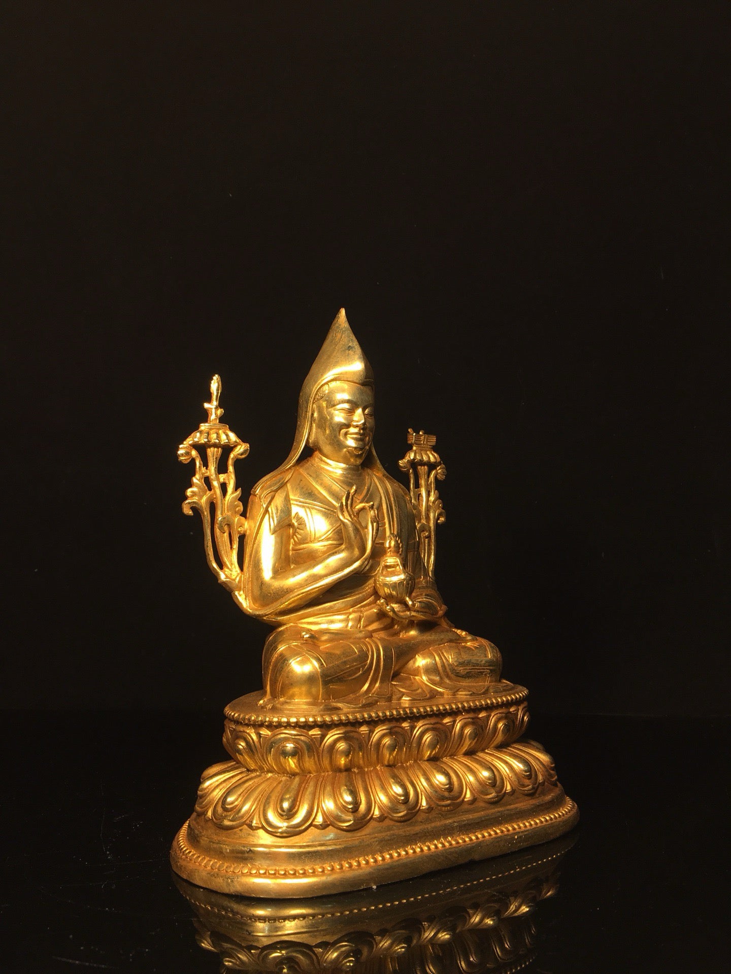 Chinese antique pure copper statue of Zongkhapa Buddha