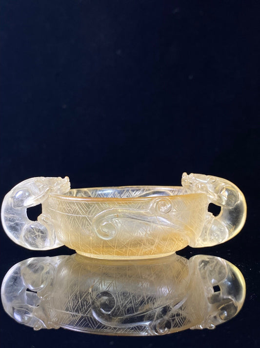 Chinese antique natural crystal dragon cup