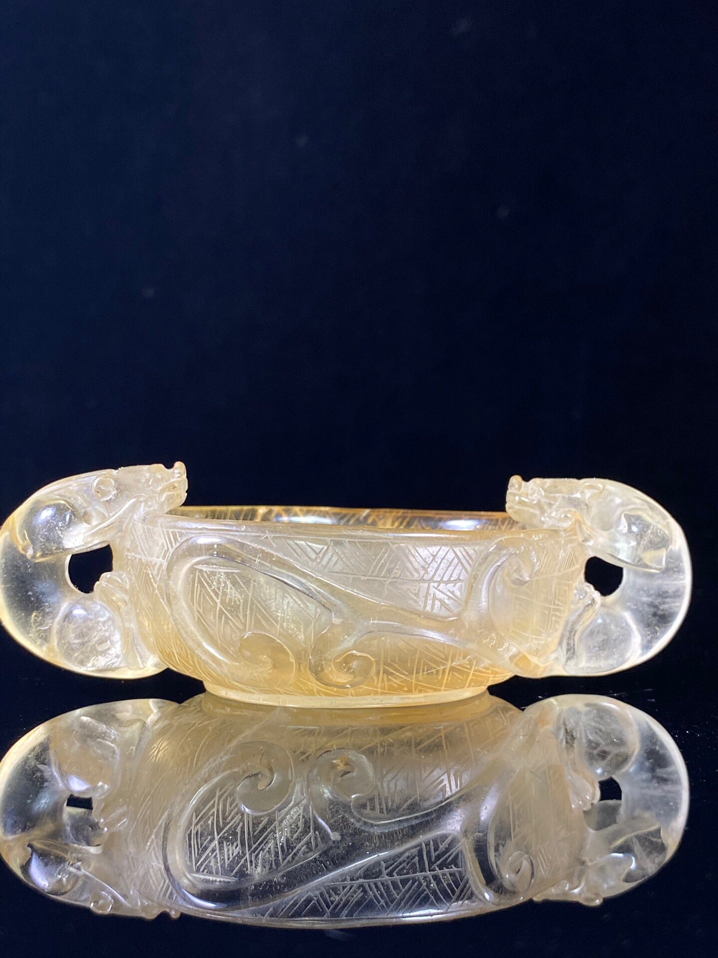 Chinese antique natural crystal dragon cup