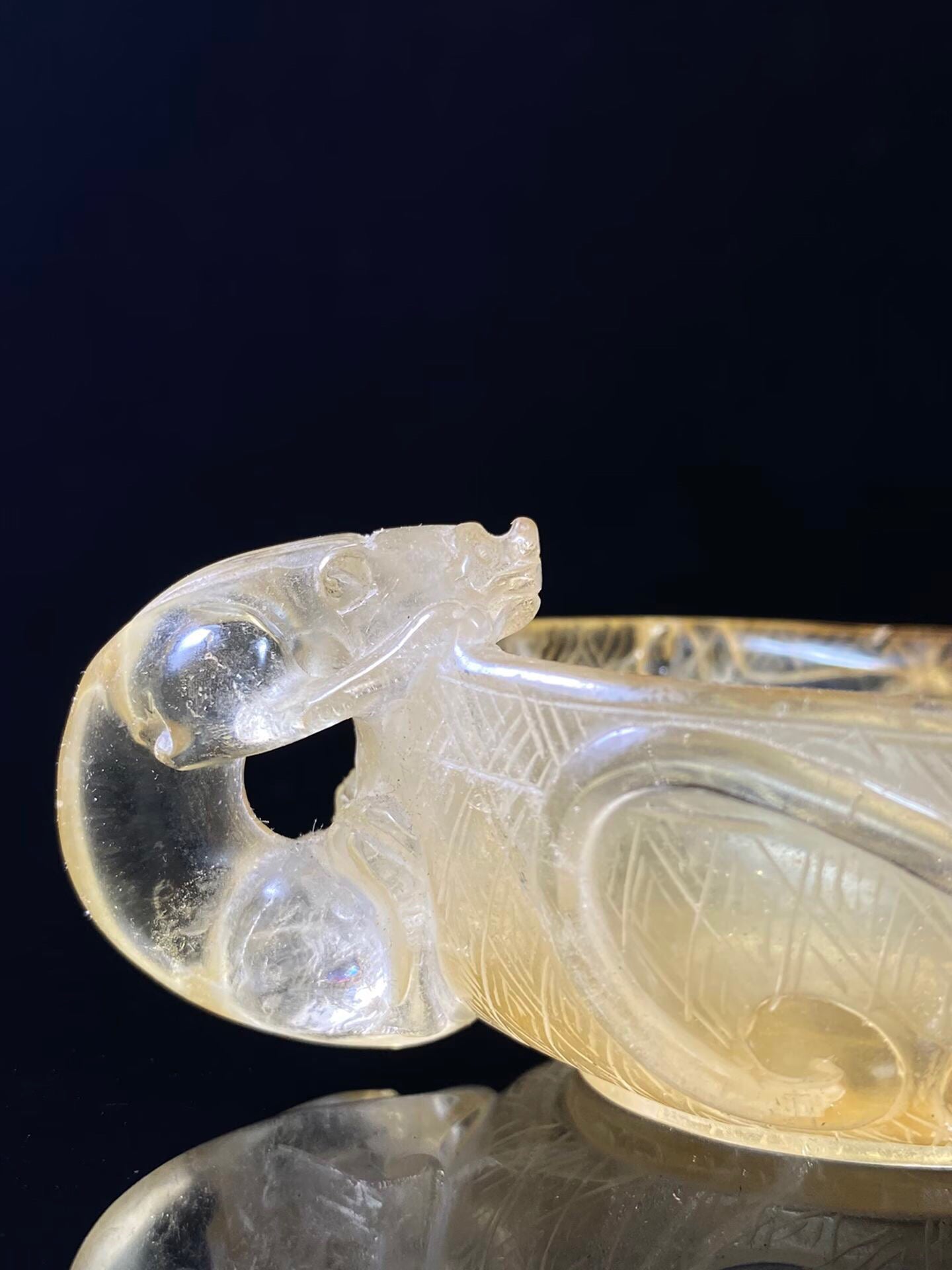 Chinese antique natural crystal dragon cup