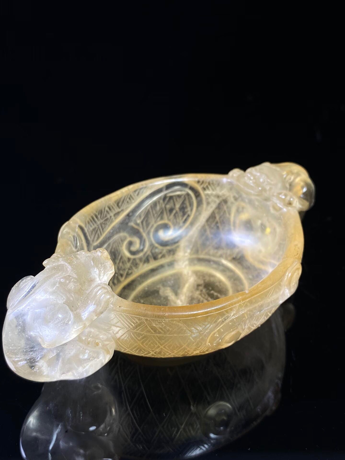 Chinese antique natural crystal dragon cup