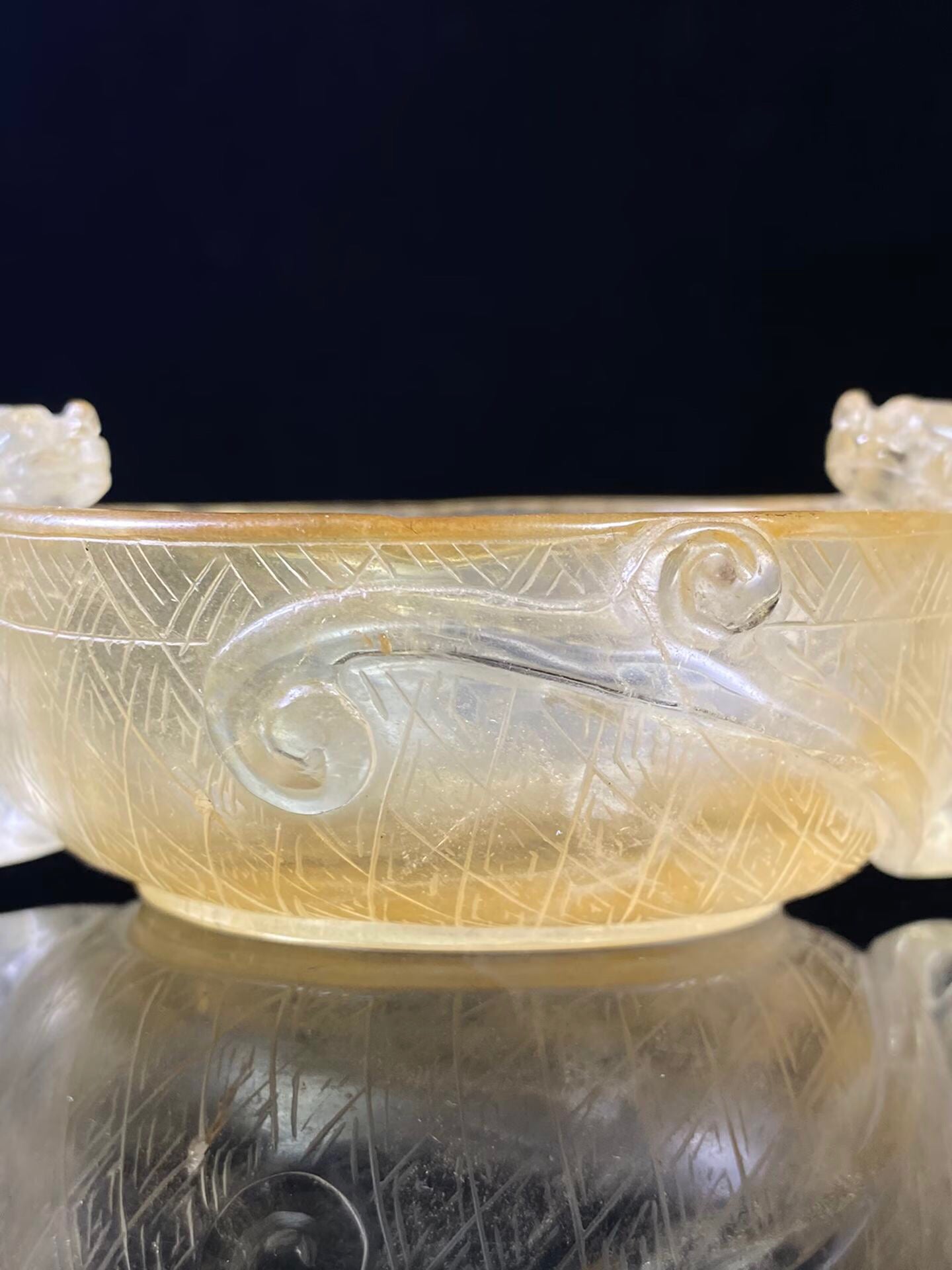 Chinese antique natural crystal dragon cup