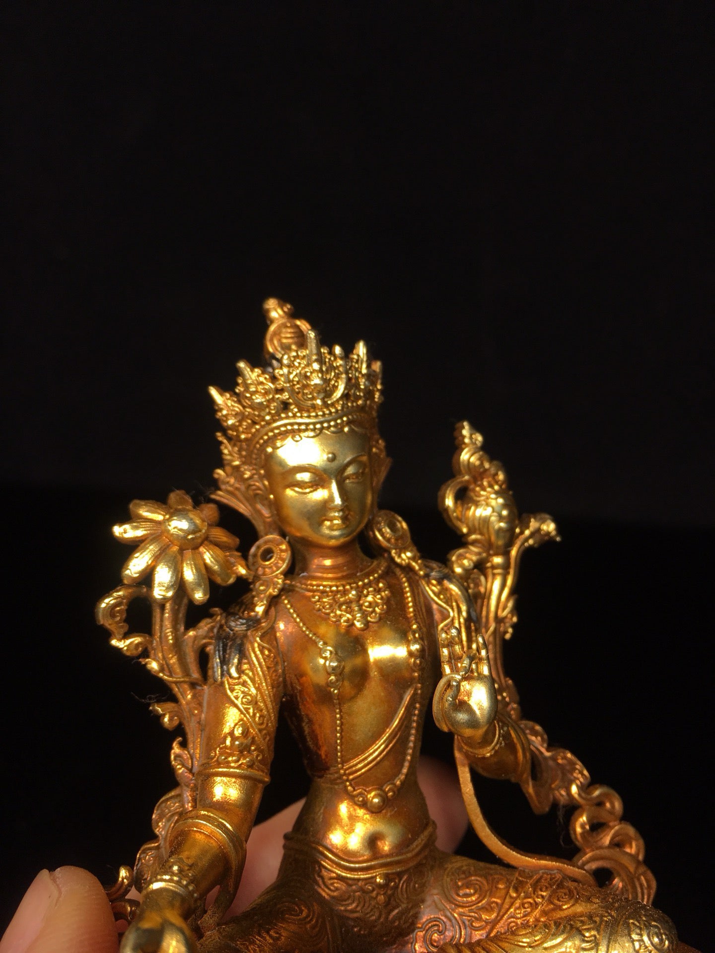 Chinese antique pure copper green Tara Buddha statue