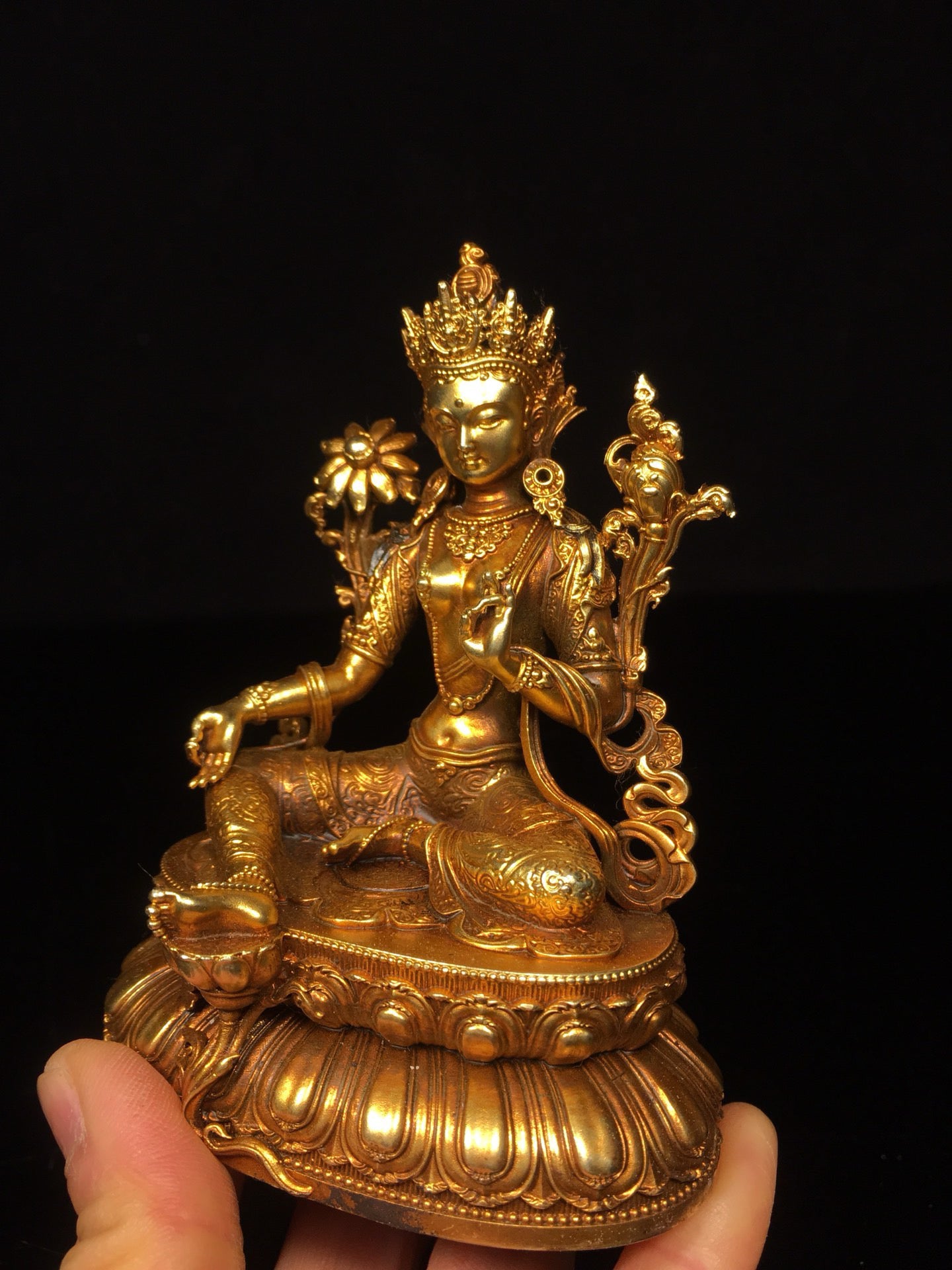 Chinese antique pure copper green Tara Buddha statue