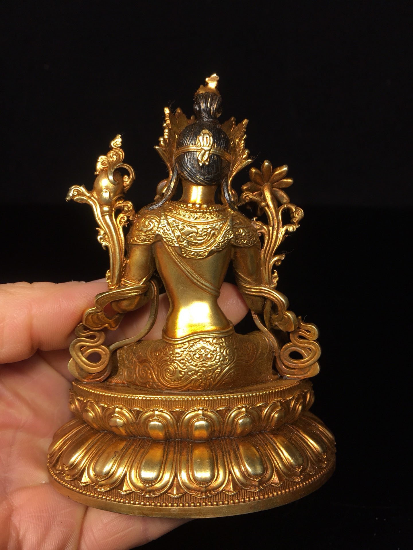 Chinese antique pure copper green Tara Buddha statue