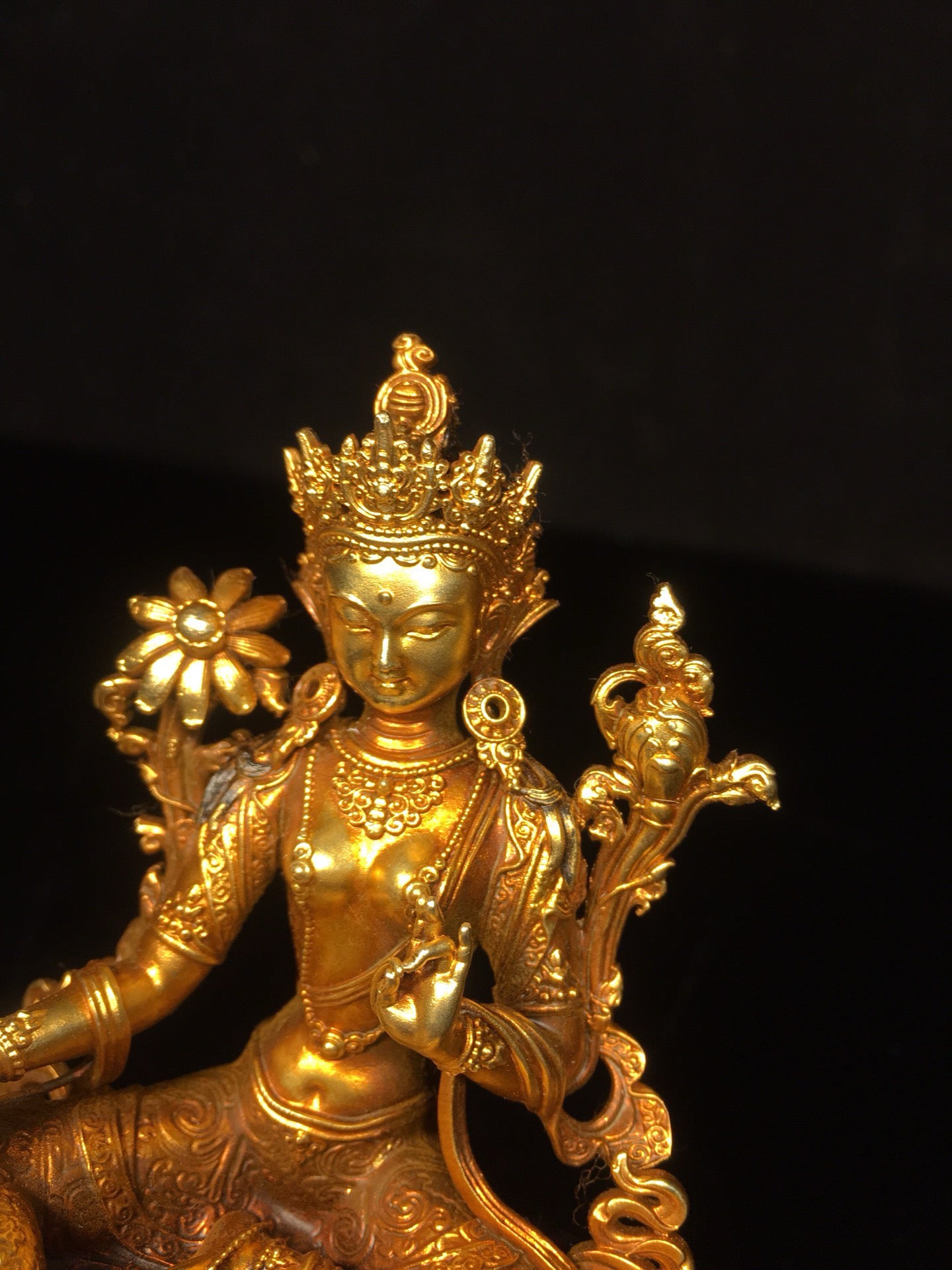 Chinese antique pure copper green Tara Buddha statue