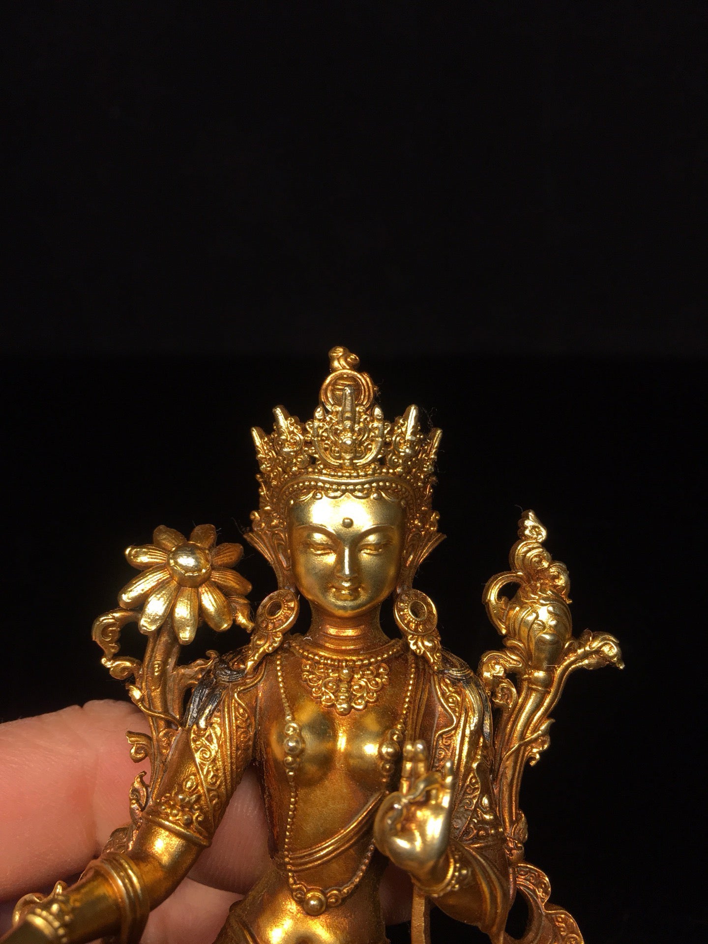 Chinese antique pure copper green Tara Buddha statue