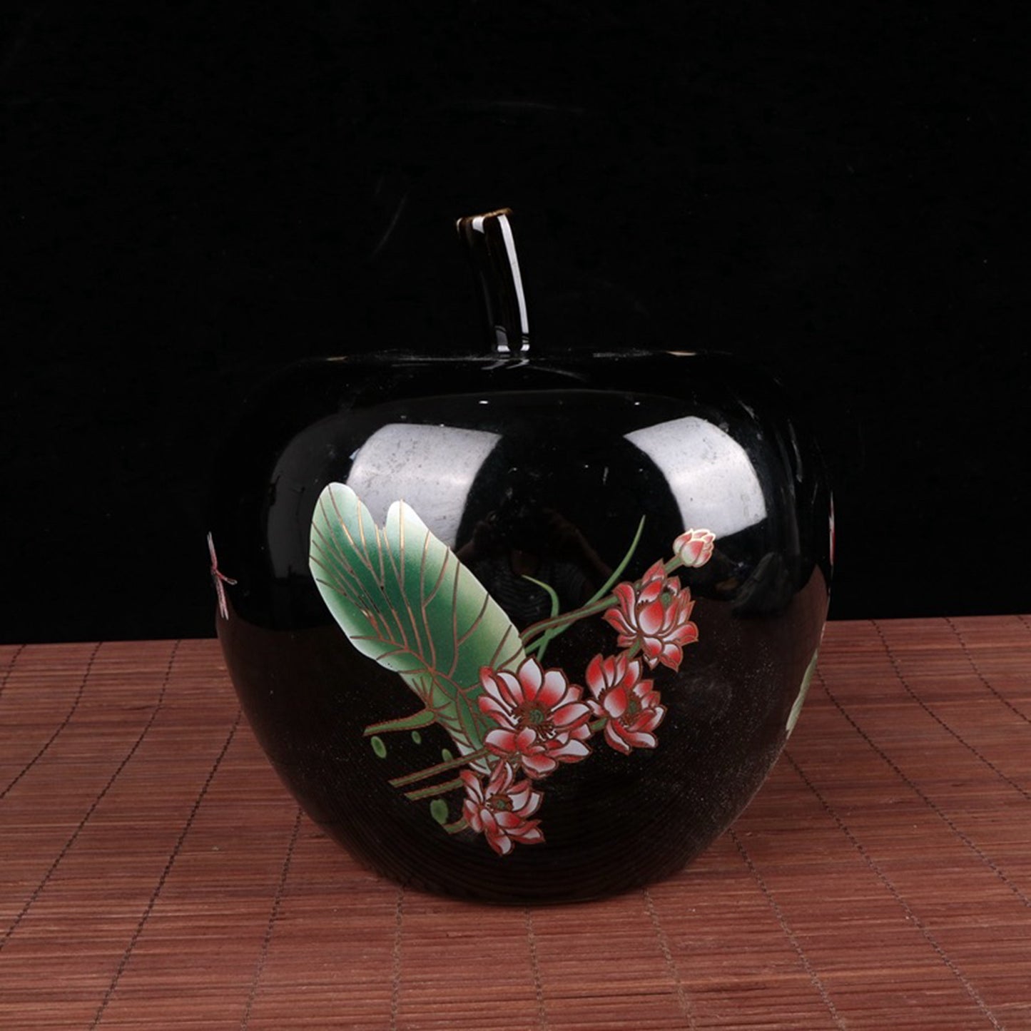Black gold glazed apple lid jar