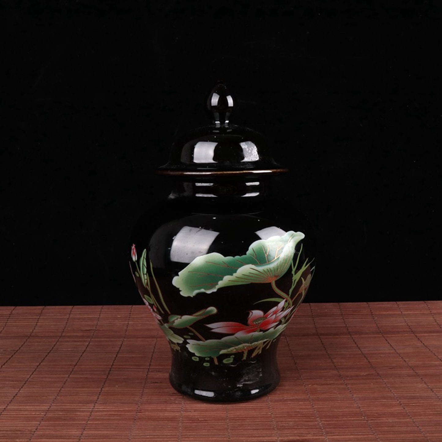 Black gold glazed lotus leaf patterned general jar
