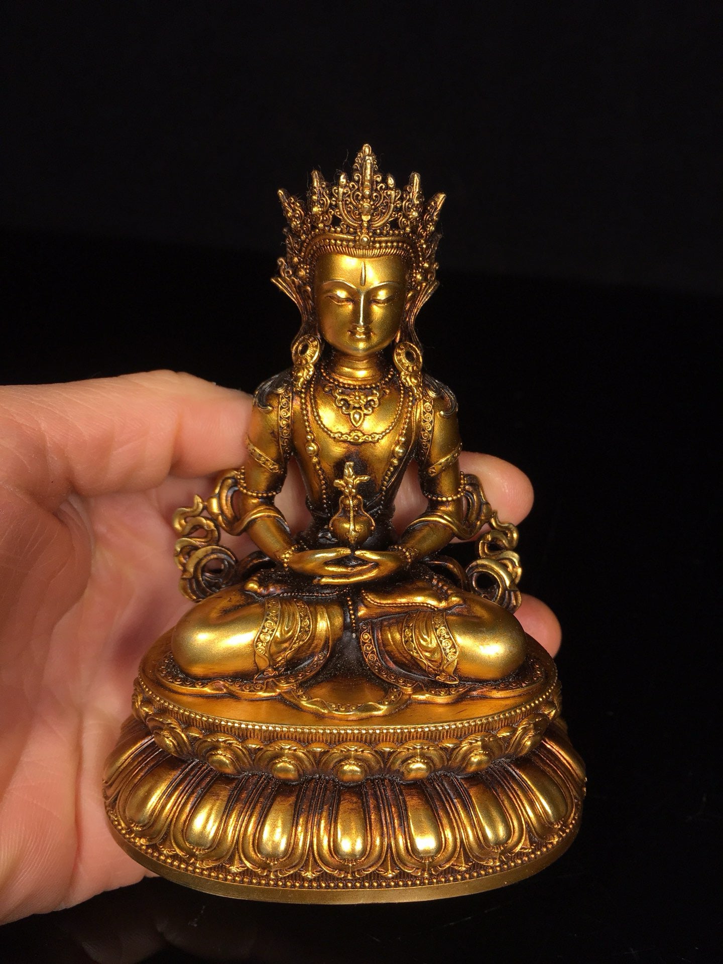 Chinese antique pure copper longevity Buddha statue