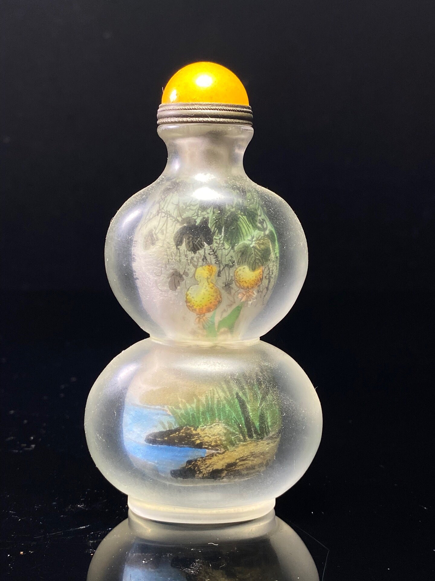 Chinese antique gourd shaped old glass inner painted snuff bottle