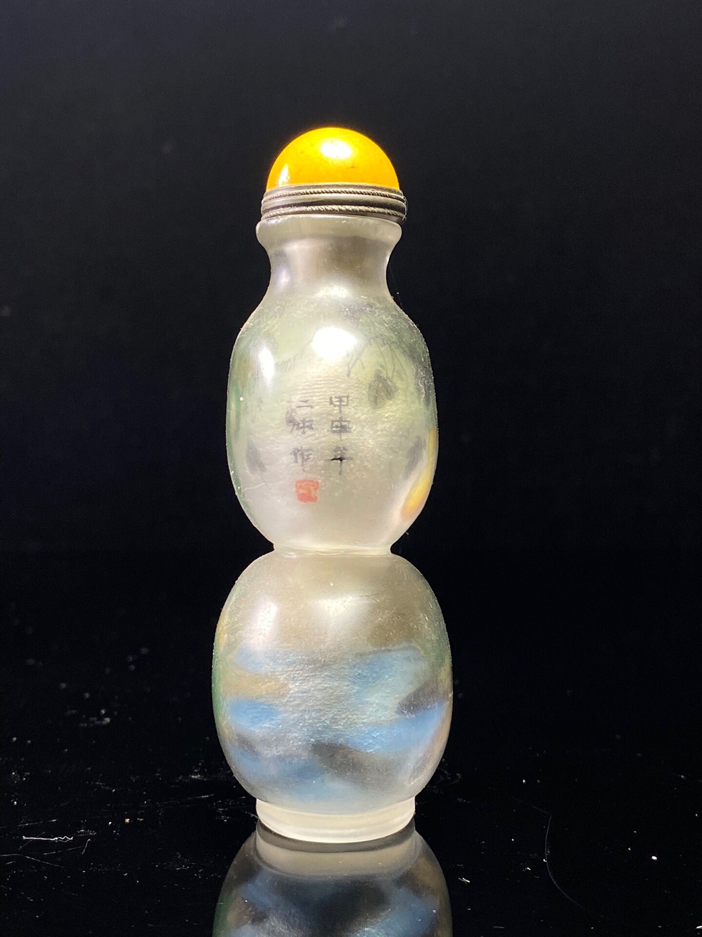 Chinese antique gourd shaped old glass inner painted snuff bottle