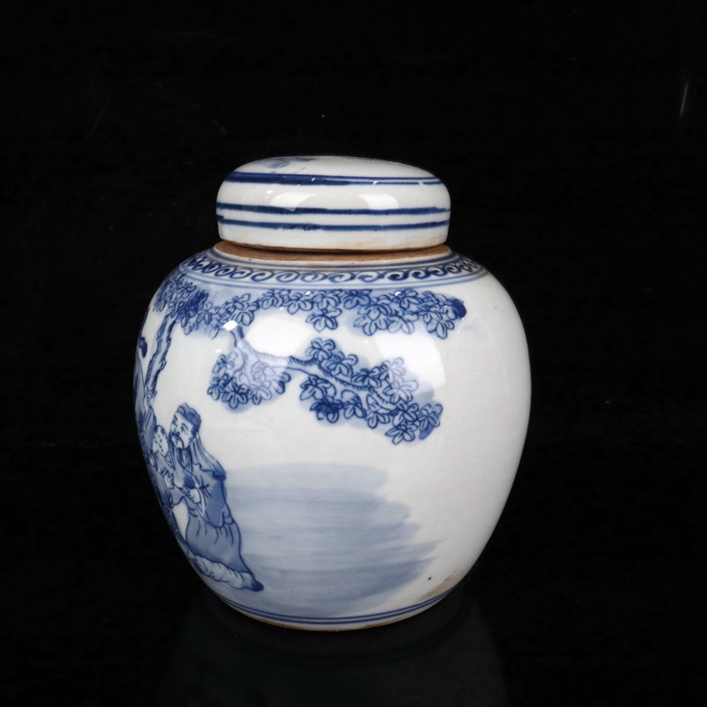 Ceramic blue and white three star patterned lid jar