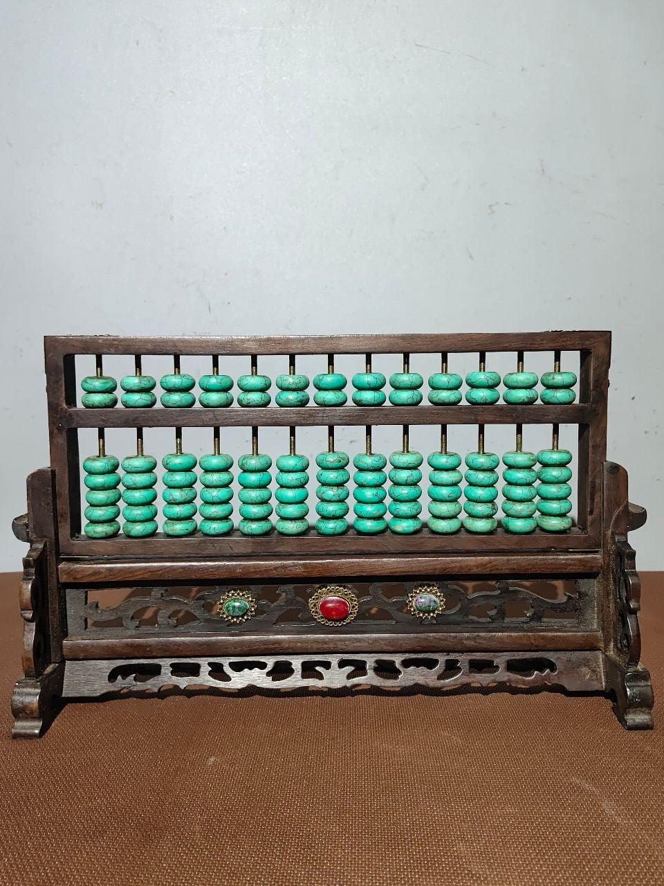 Solid wood carved abacus with flower pear and screen decoration