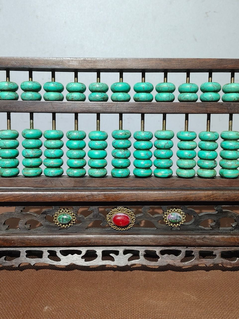 Solid wood carved abacus with flower pear and screen decoration