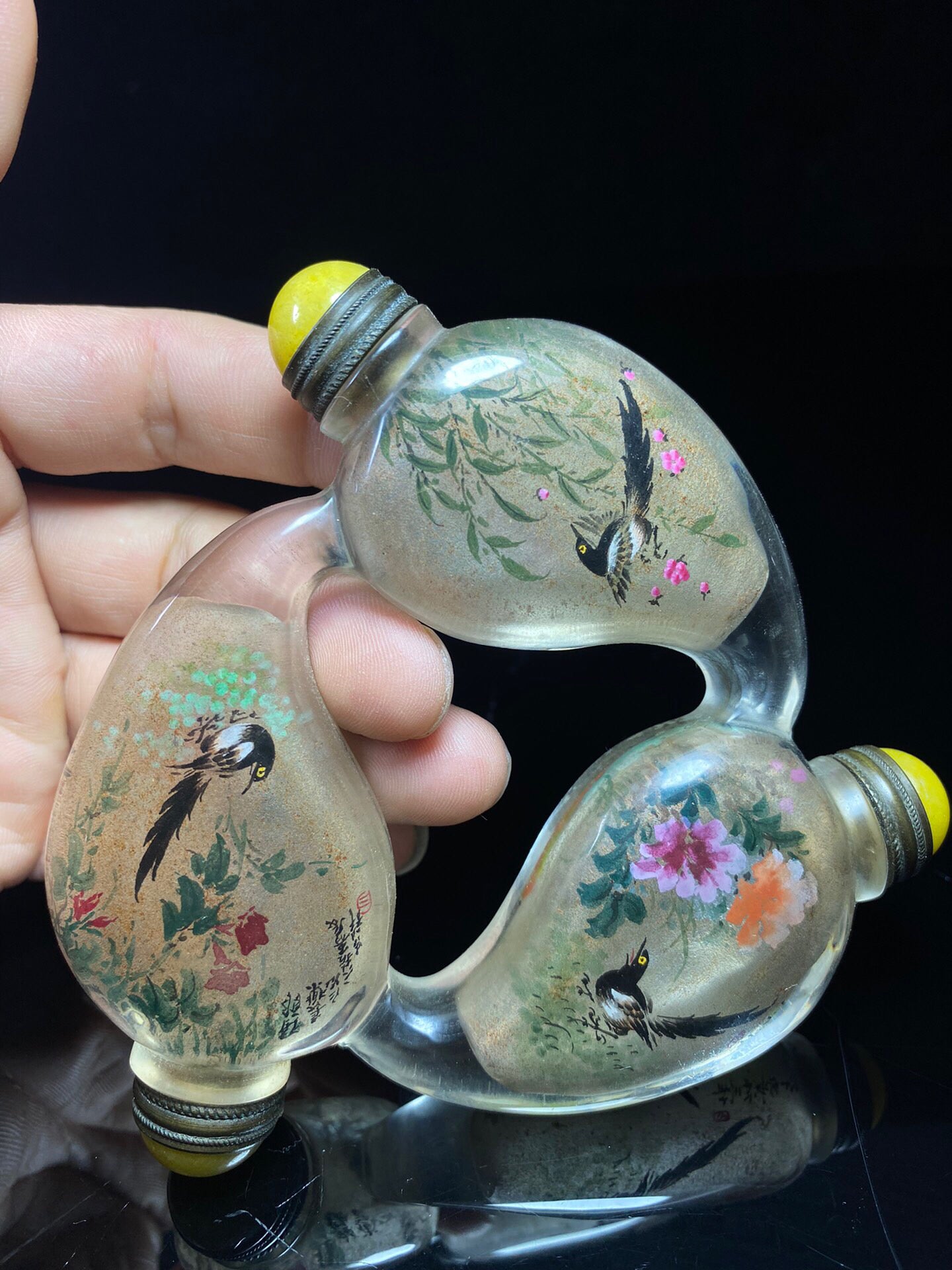 Chinese antique glass triple inner painting snuff bottle