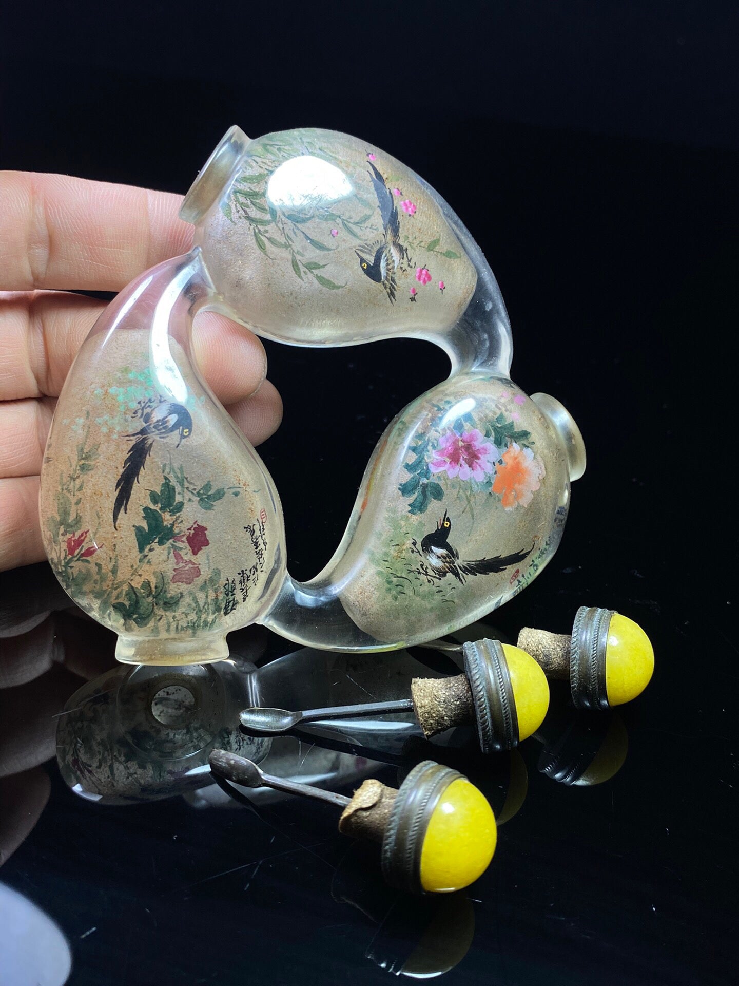 Chinese antique glass triple inner painting snuff bottle