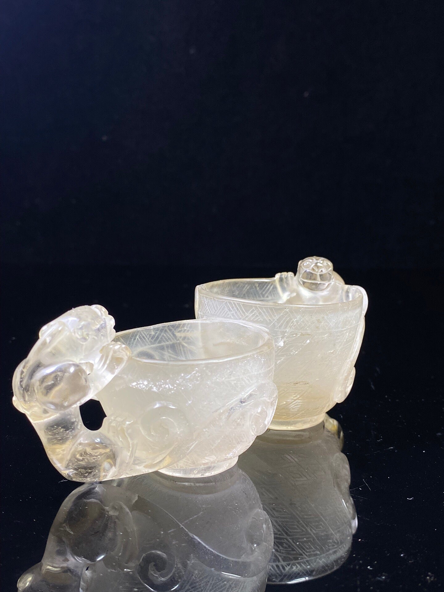 Chinese Antique Crystal Carving Chi Dragon Double Dragon Double Joint Pen Wash