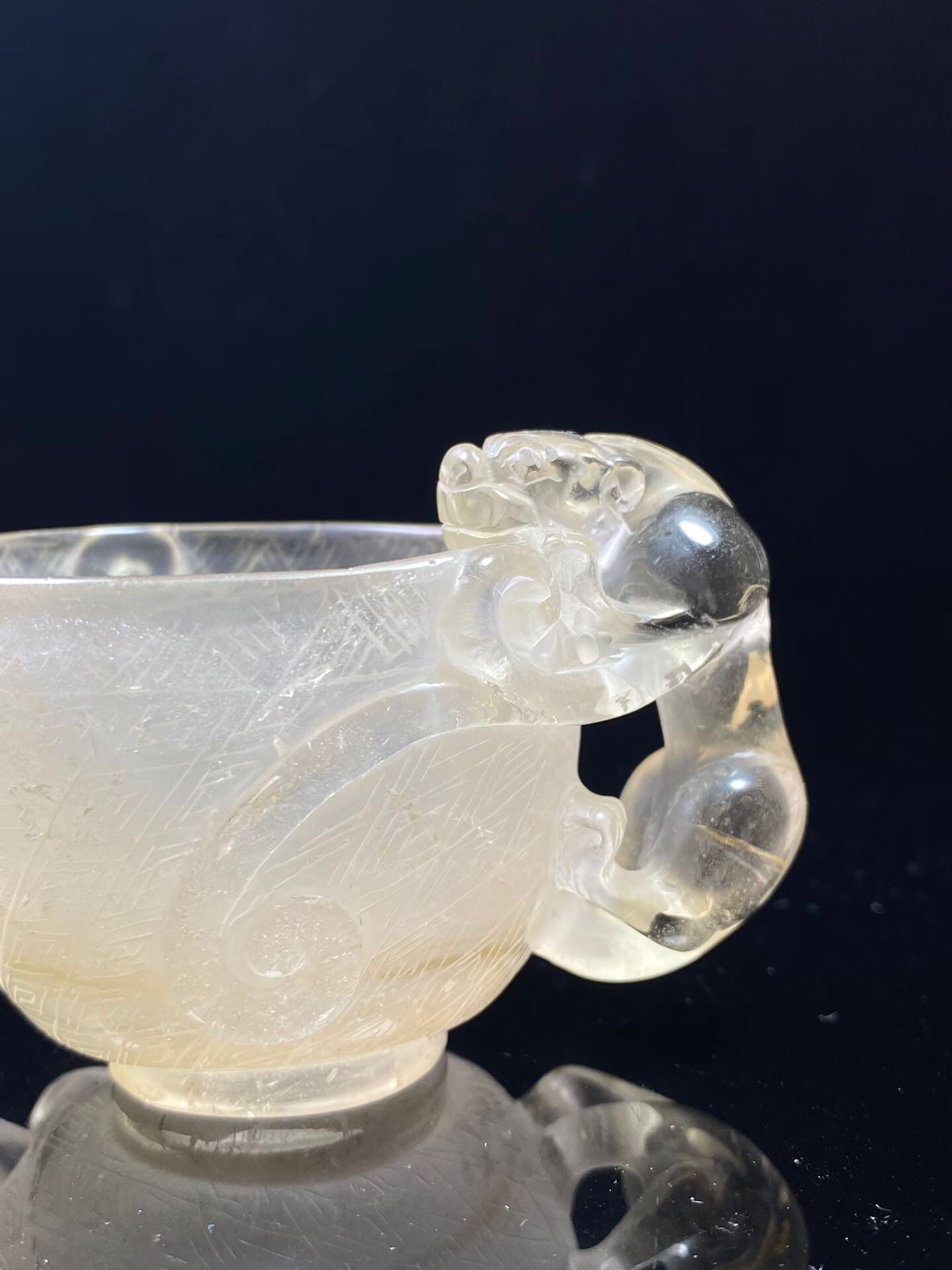 Chinese Antique Crystal Carving Chi Dragon Double Dragon Double Joint Pen Wash