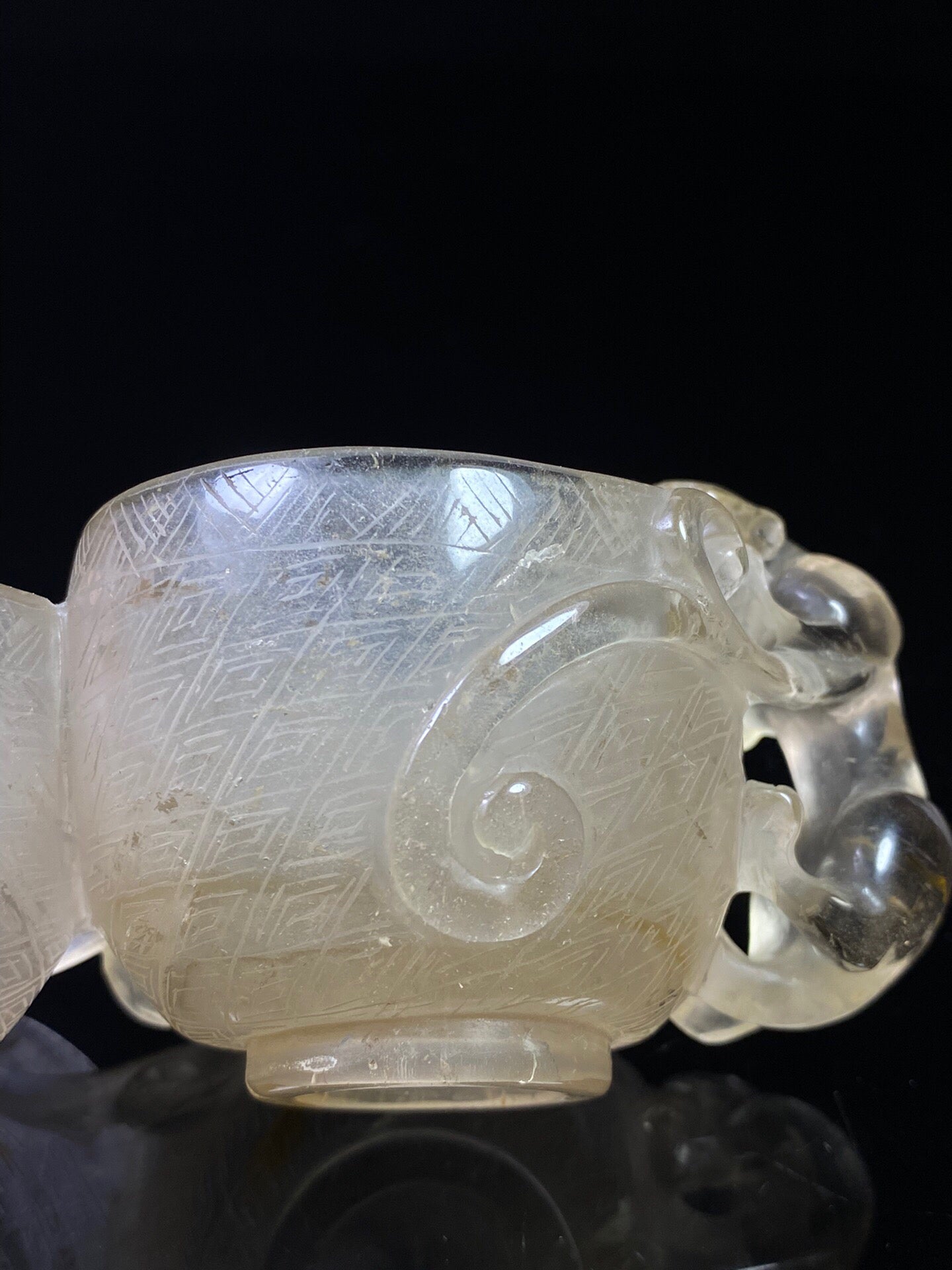 Chinese Antique Crystal Carving Chi Dragon Double Dragon Double Joint Pen Wash