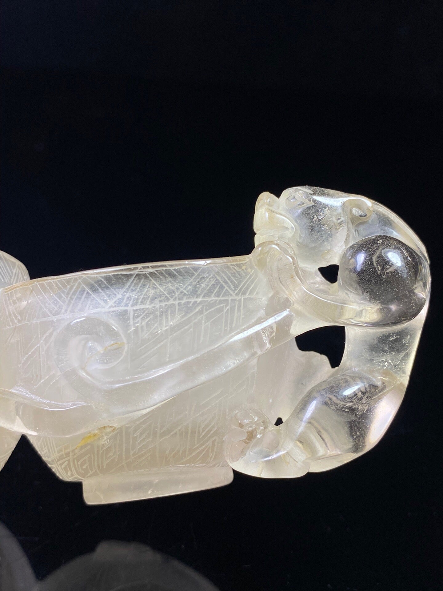 Chinese Antique Crystal Carving Chi Dragon Double Dragon Double Joint Pen Wash