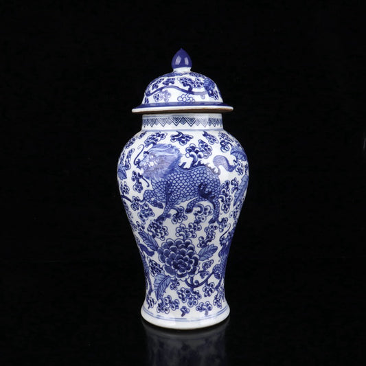 Ceramic Blue and White Kirin Pattern General Jar