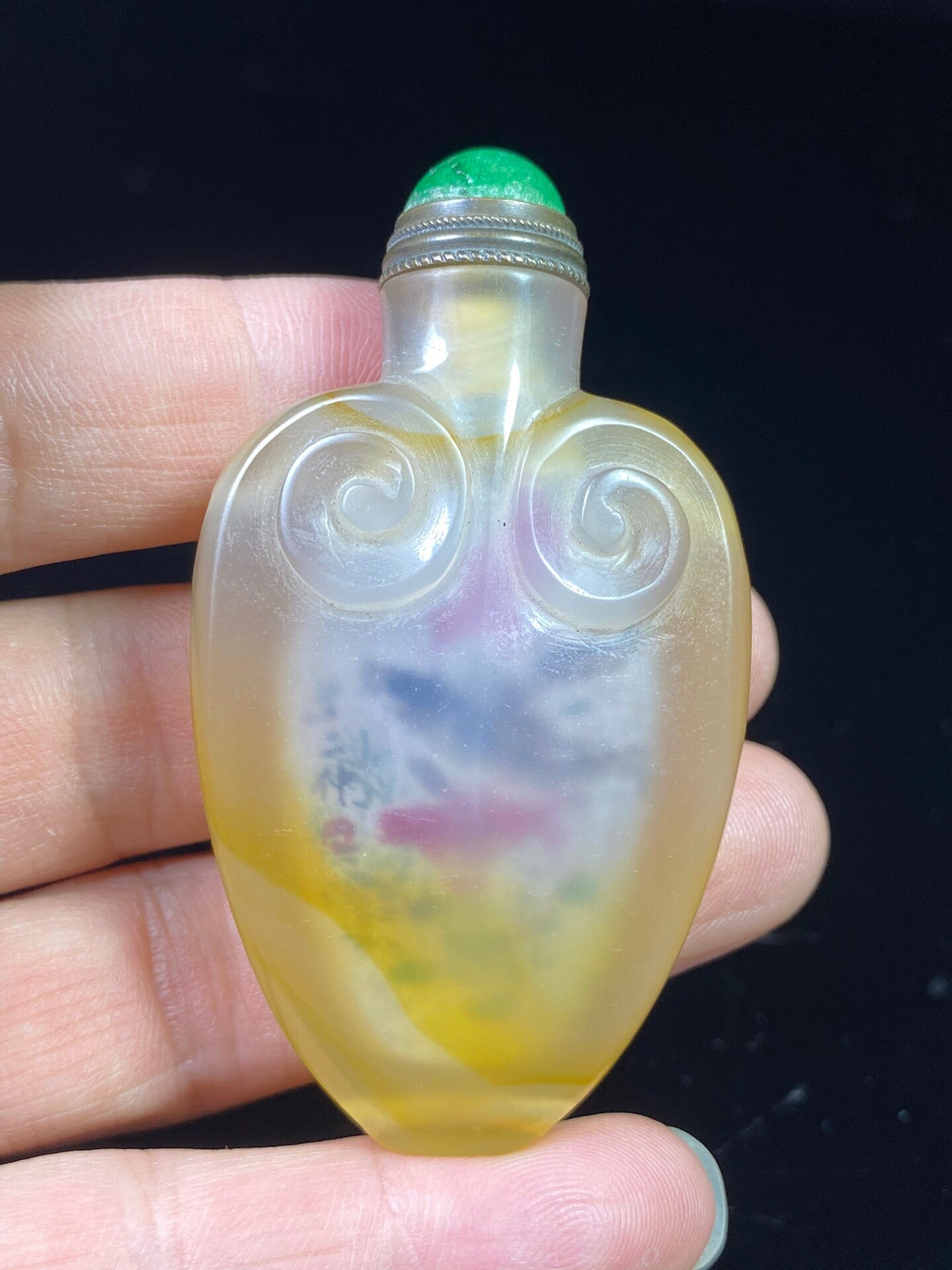 Chinese antique agate carved Ru Yi Nei painted snuff bottle