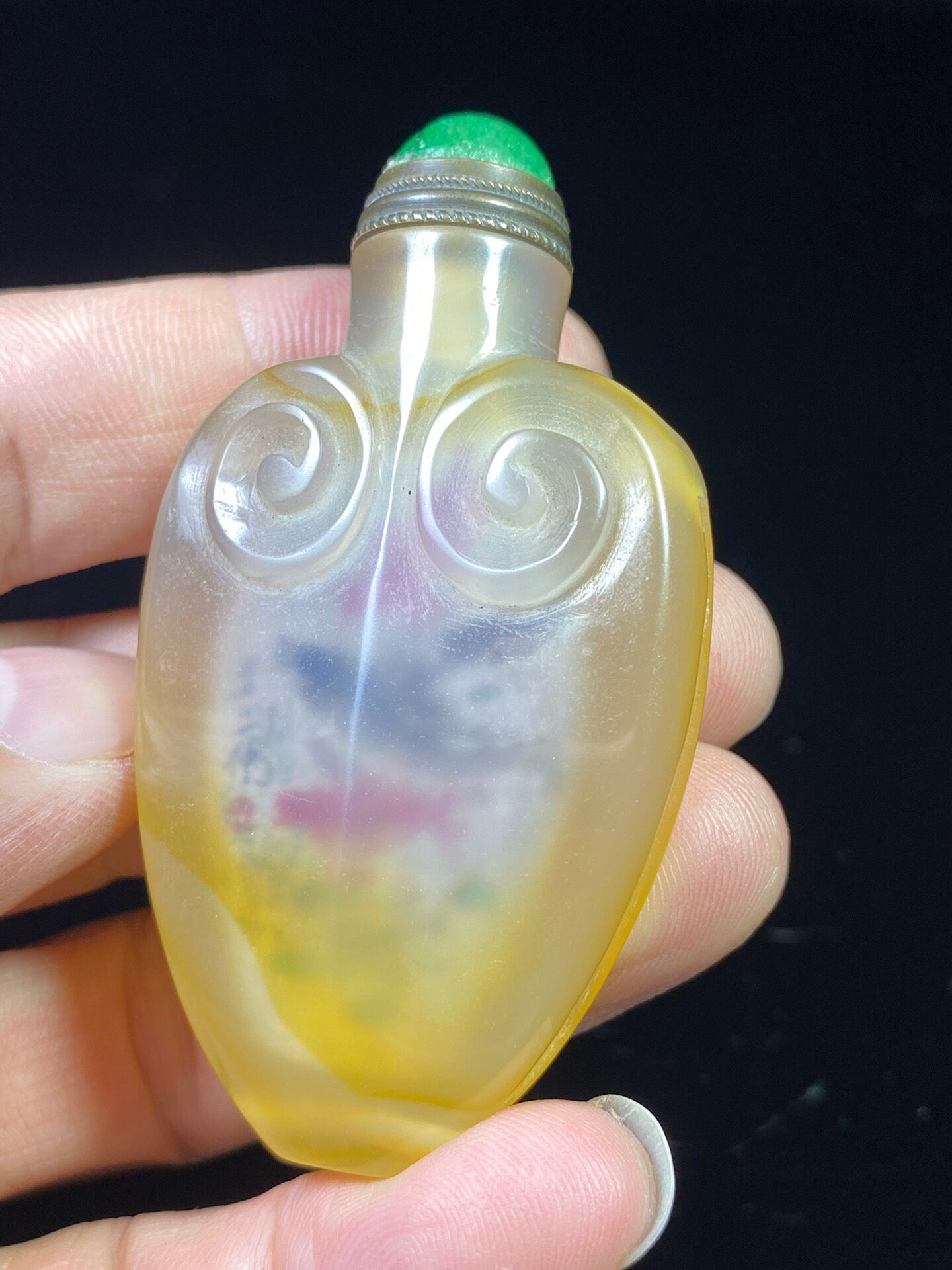 Chinese antique agate carved Ru Yi Nei painted snuff bottle