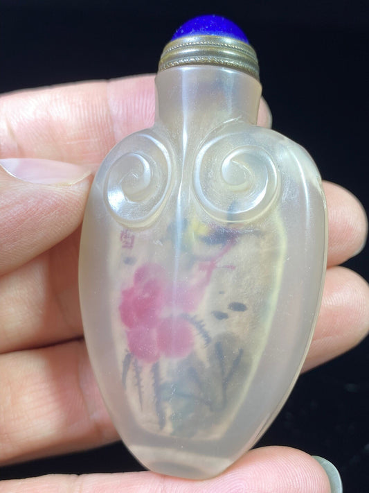 Chinese antique agate carved Ruyi Nei painted snuff bottle