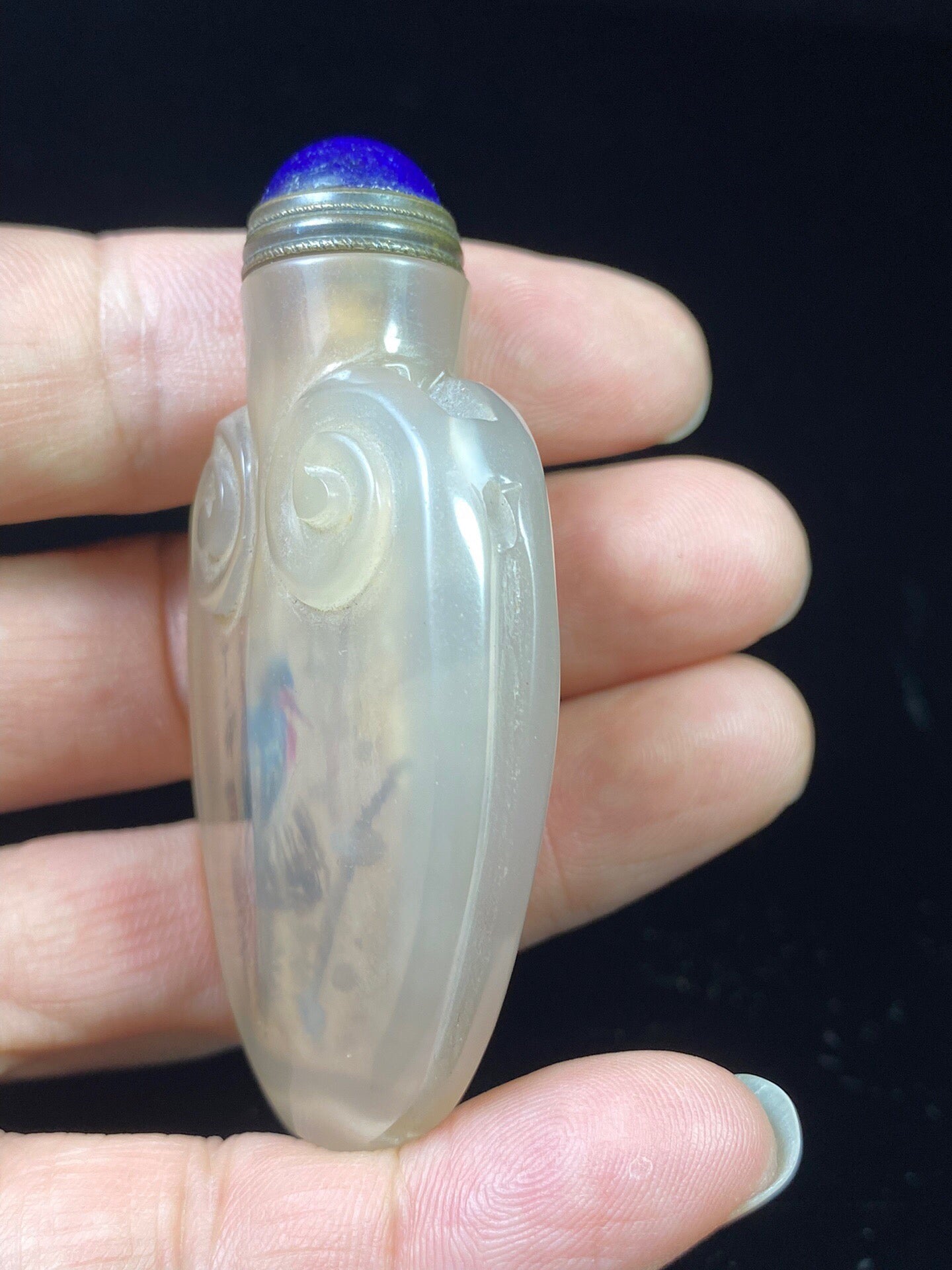 Chinese antique agate carved Ruyi Nei painted snuff bottle