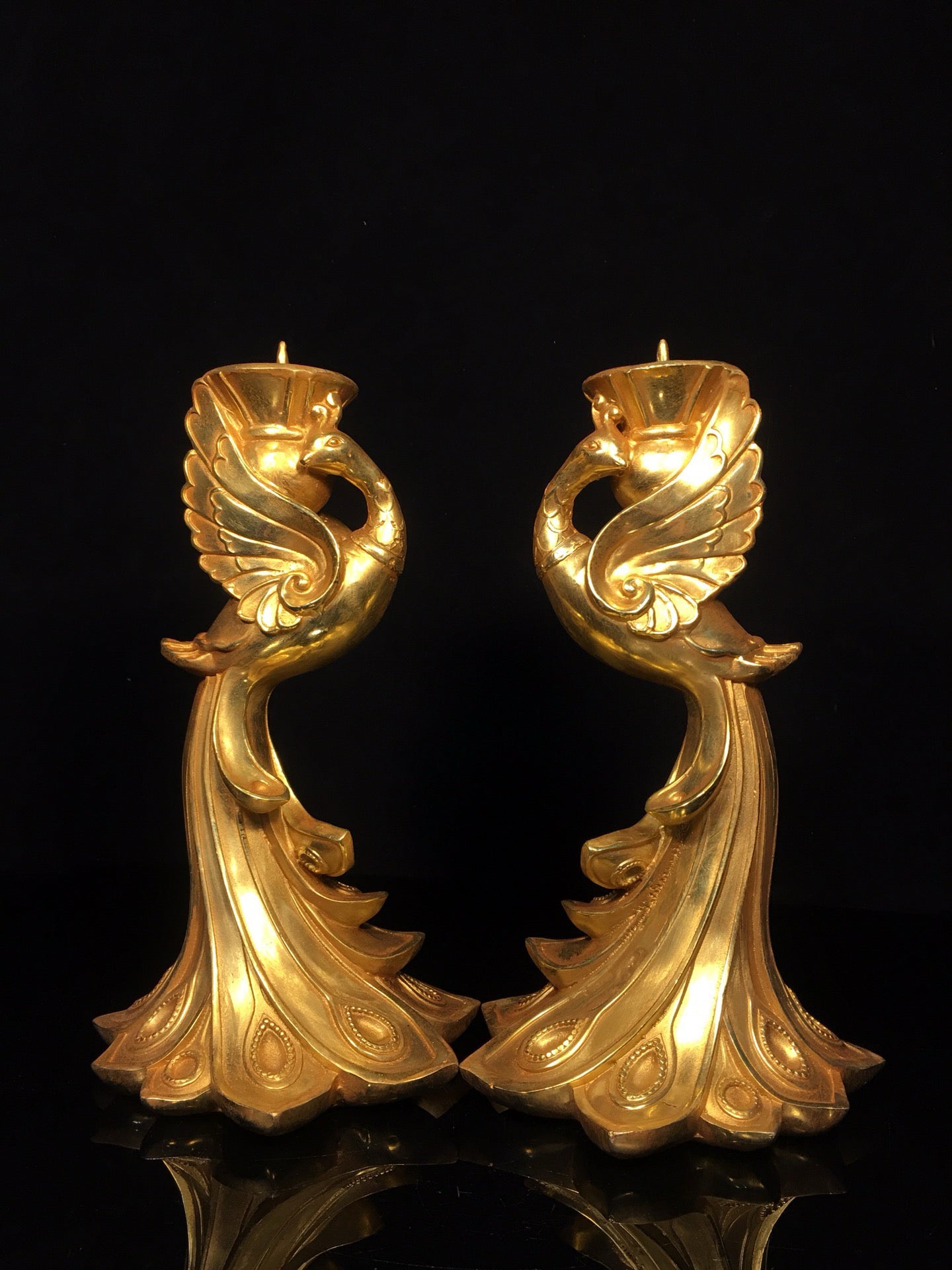 Chinese antique pure copper phoenix wax platform