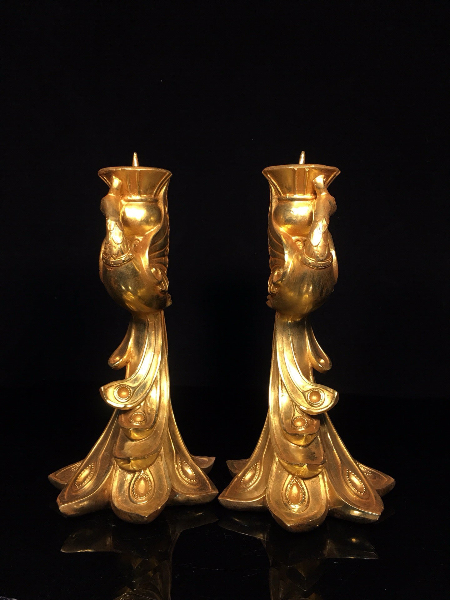 Chinese antique pure copper phoenix wax platform