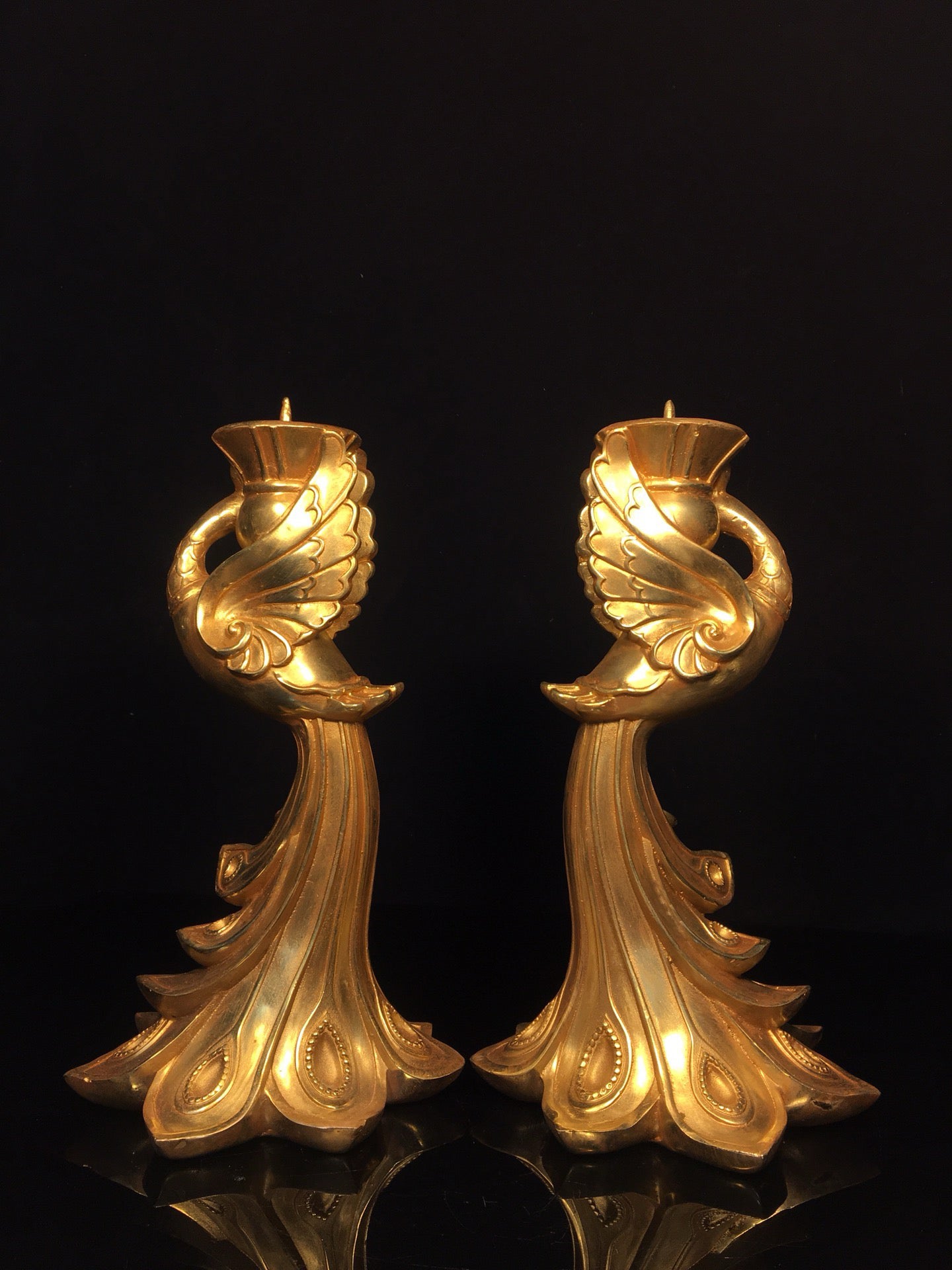 Chinese antique pure copper phoenix wax platform