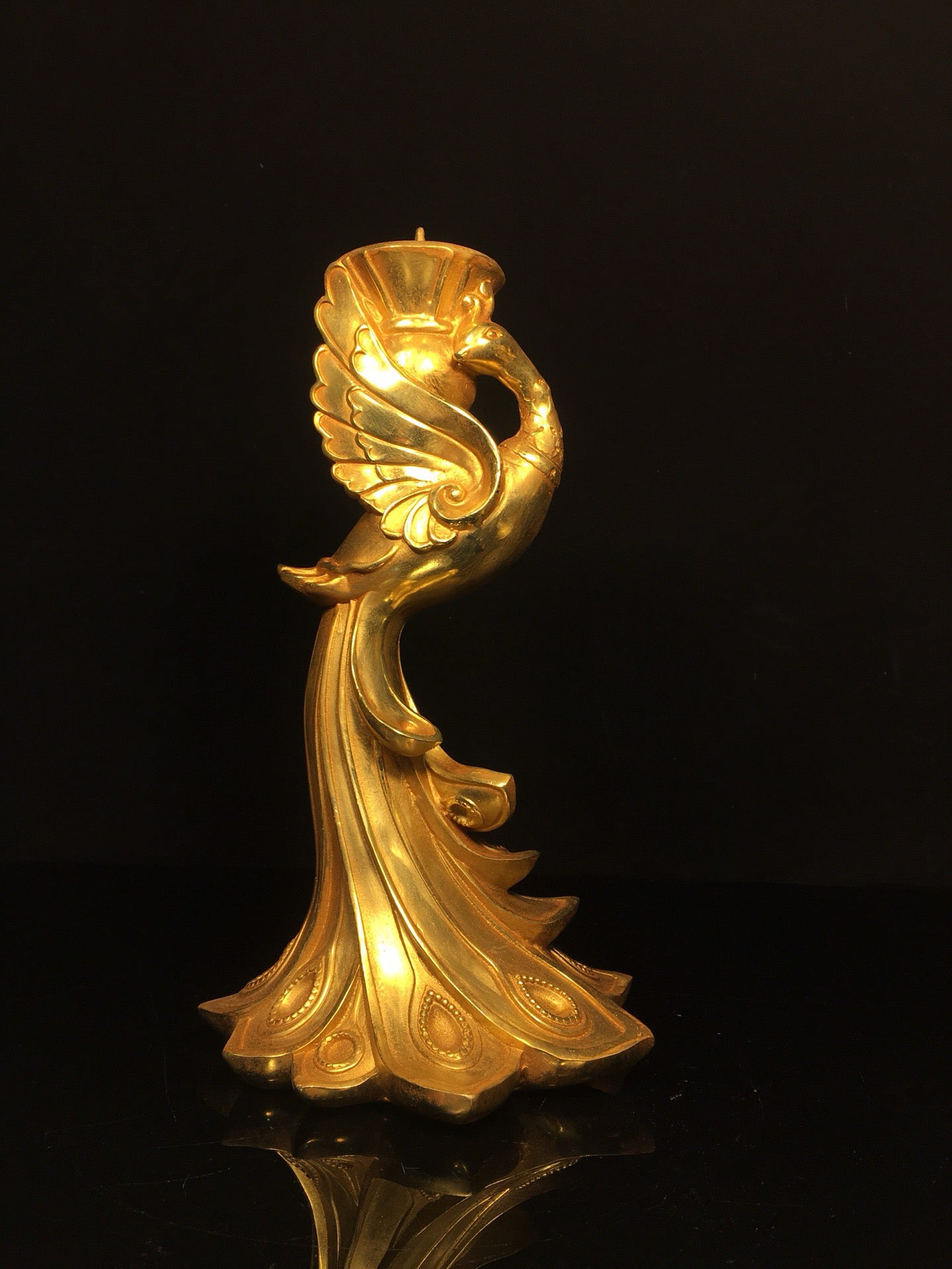 Chinese antique pure copper phoenix wax platform