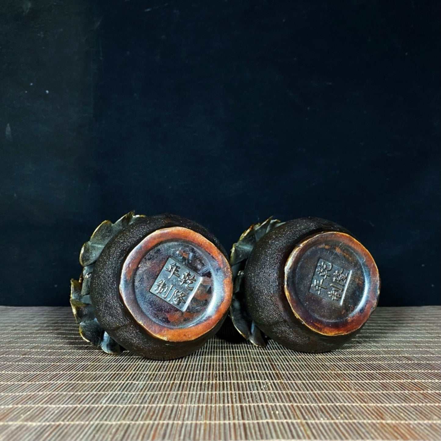 A pair of pure copper gilded high relief peony vases