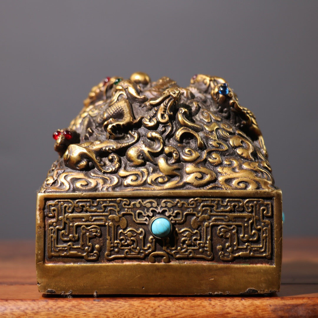 Old brass inlaid gemstones [Divine Dragon Guardian]