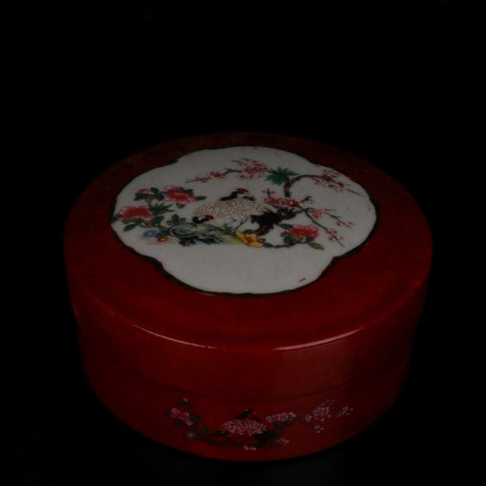 Ceramic Sand Red Window Fairy Crane Pattern Fruit Box