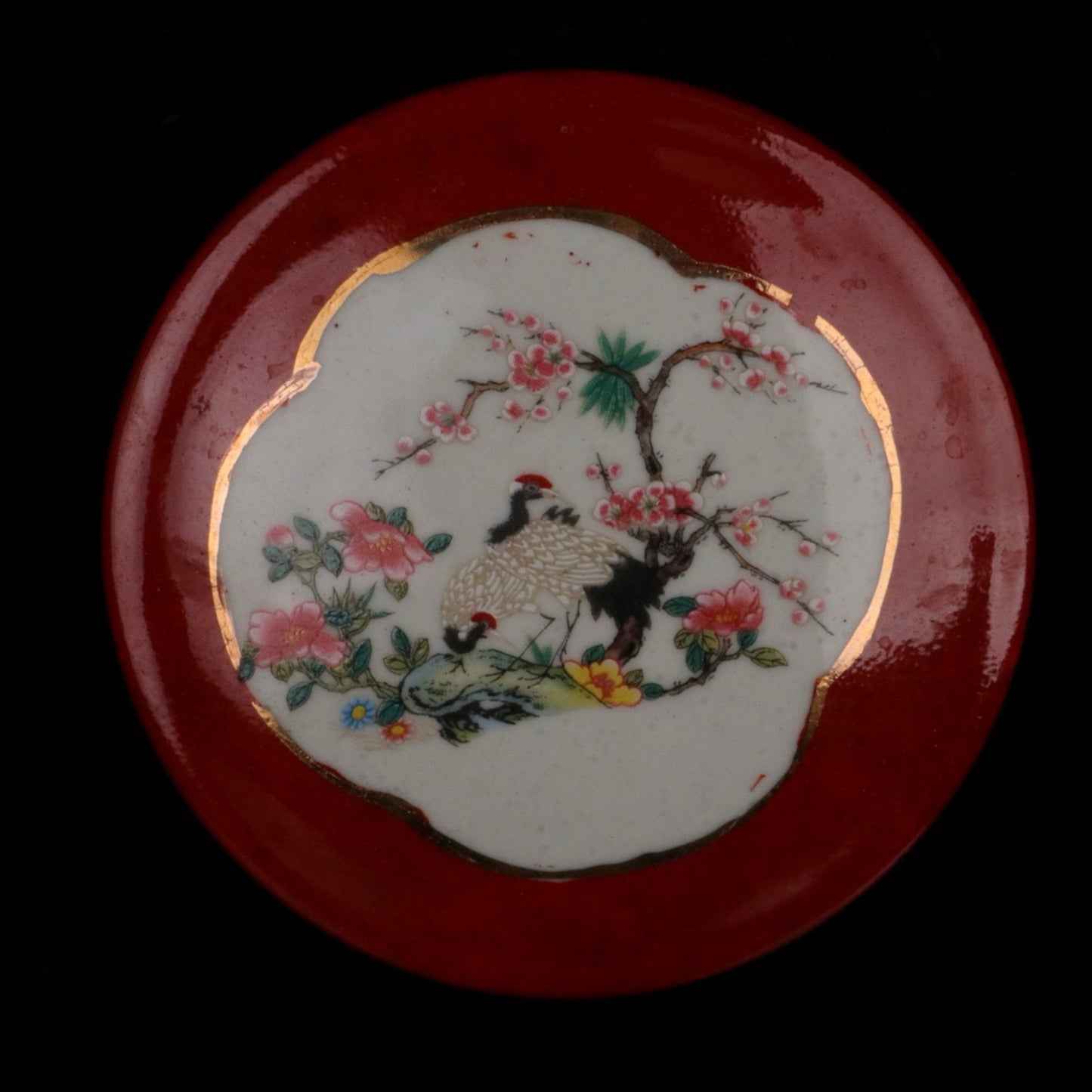 Ceramic Sand Red Window Fairy Crane Pattern Fruit Box