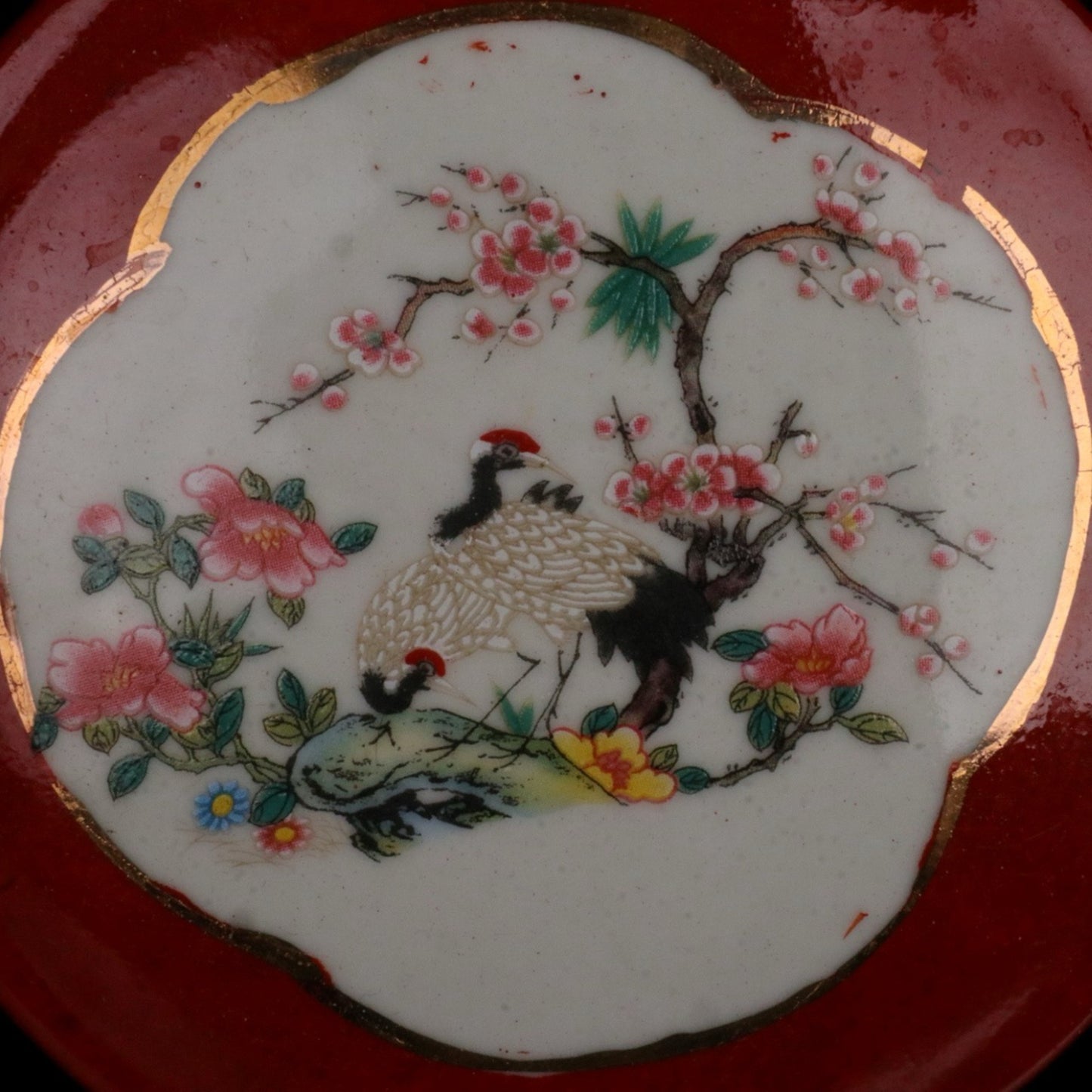 Ceramic Sand Red Window Fairy Crane Pattern Fruit Box