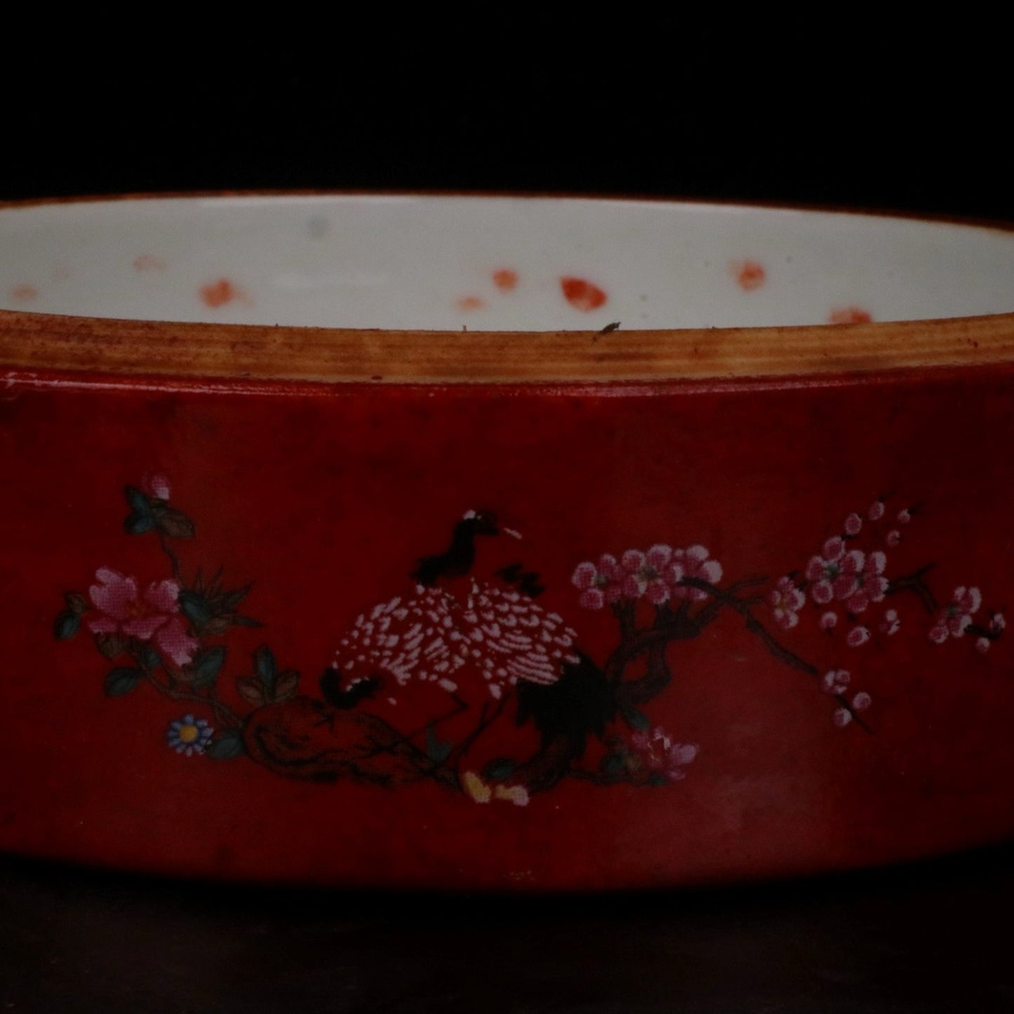 Ceramic Sand Red Window Fairy Crane Pattern Fruit Box