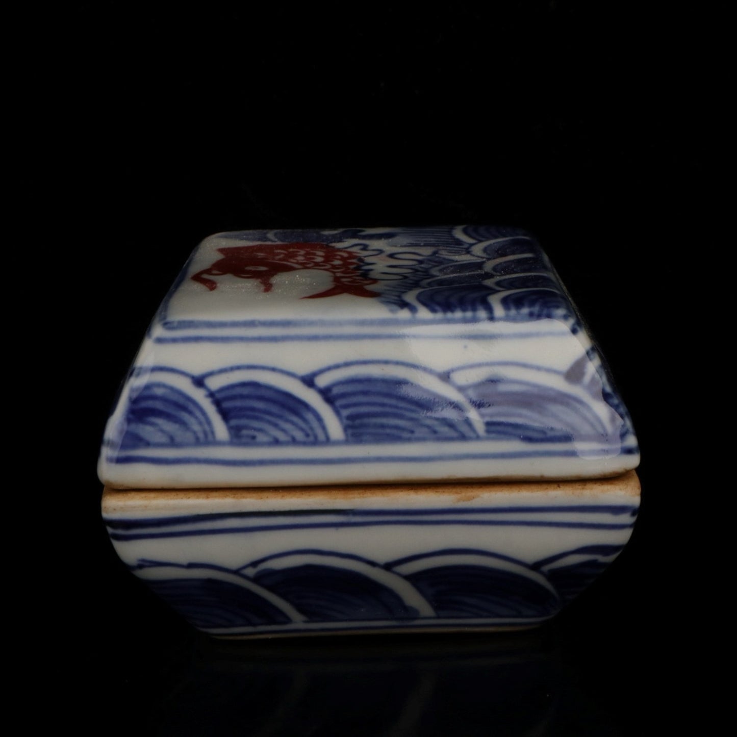 Ceramic blue and white glazed square printing box