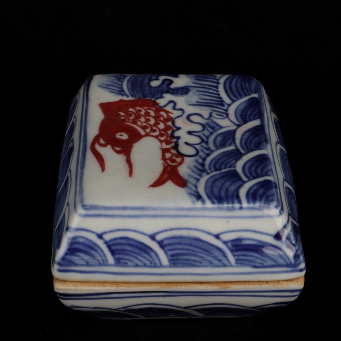Ceramic blue and white glazed square printing box