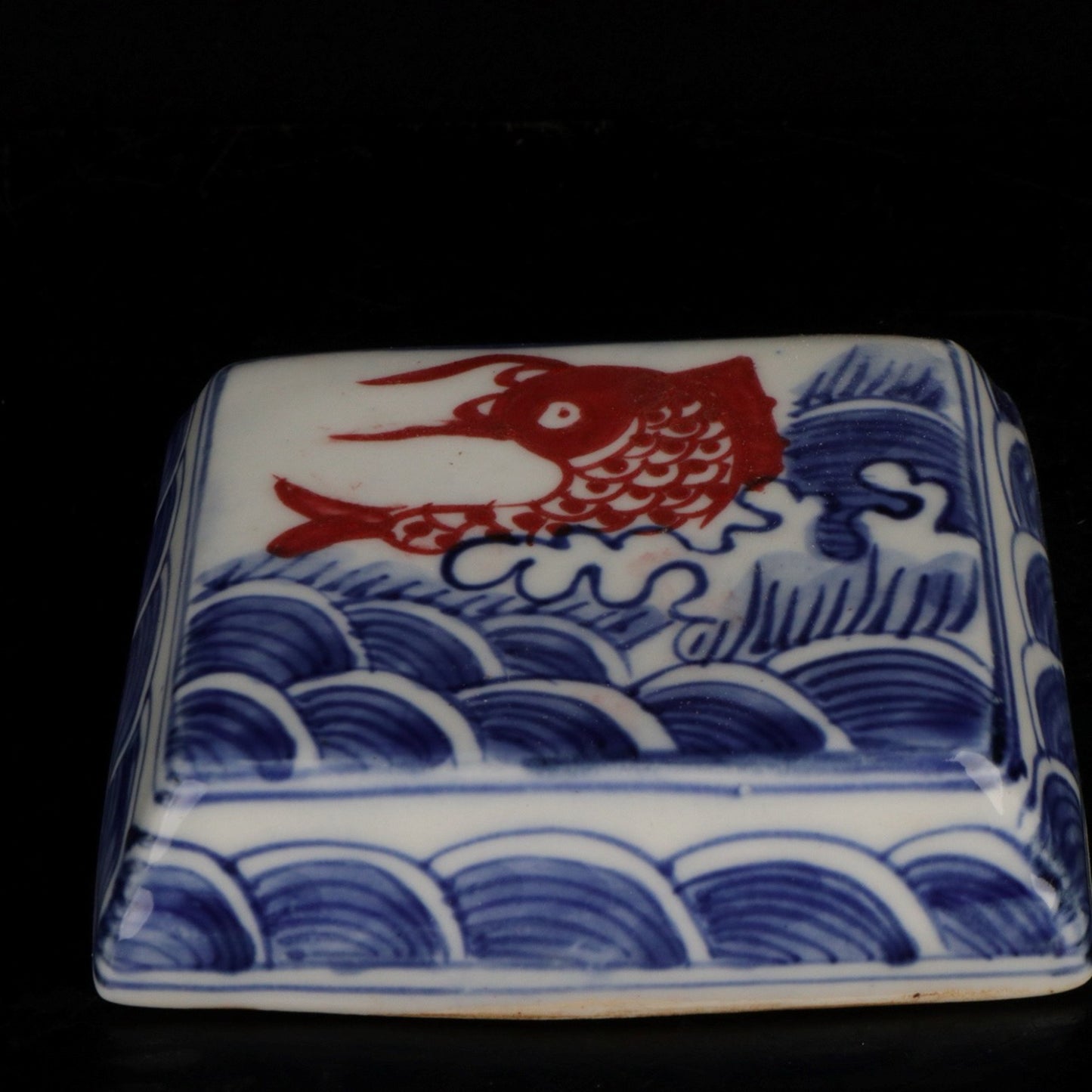 Ceramic blue and white glazed square printing box
