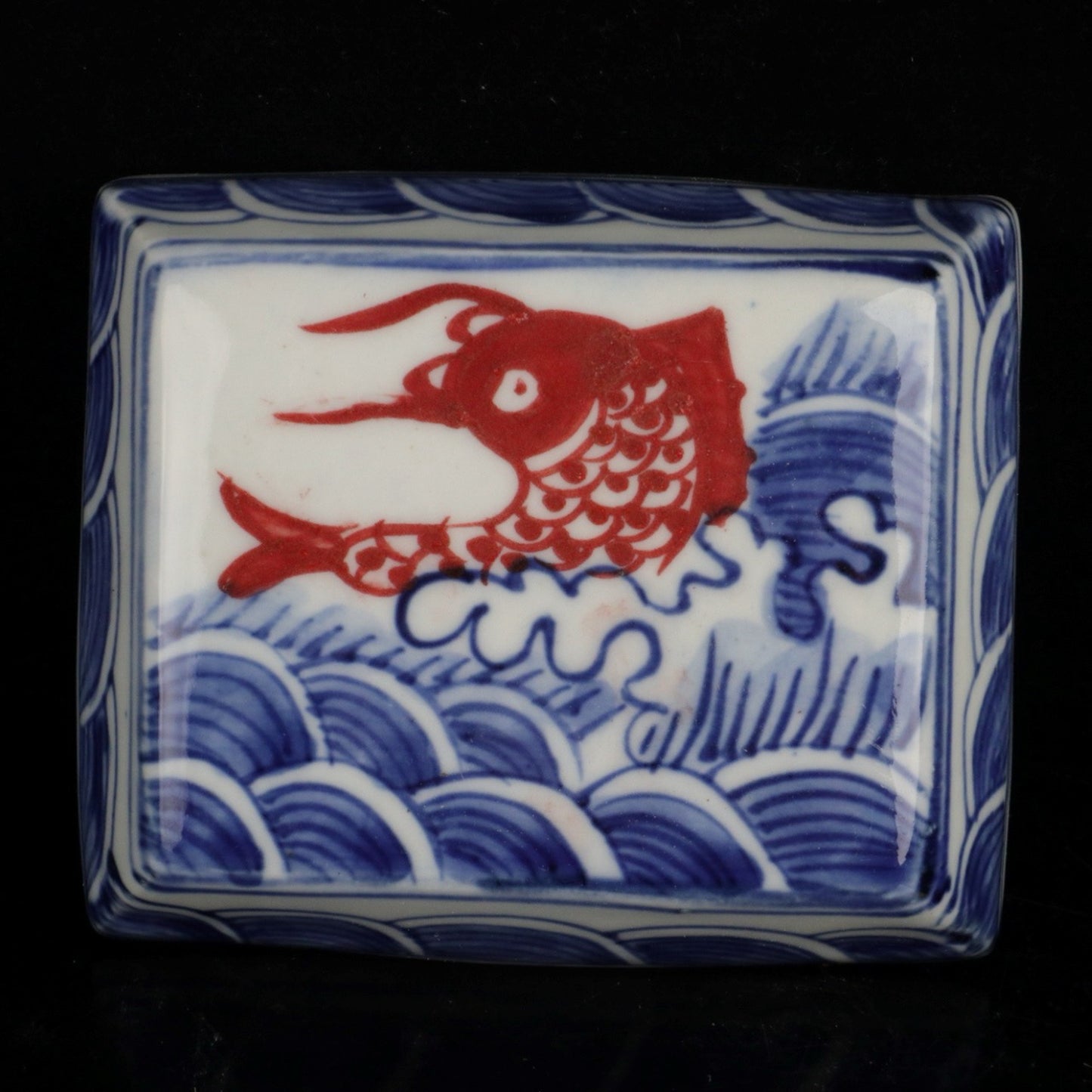 Ceramic blue and white glazed square printing box
