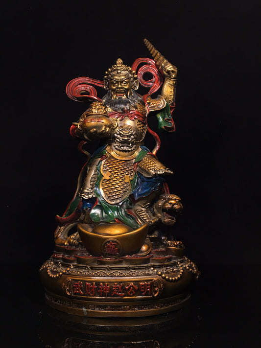 Chinese Antique Painted Martial God of Wealth Zhao Gongming